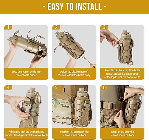 Miniatura 5 de OneTigris Molle - Funda para botella de agua, 32 onzas, ajustable, para botella de agua, bolsa táctica para botella de agua, ligera, bolsa para