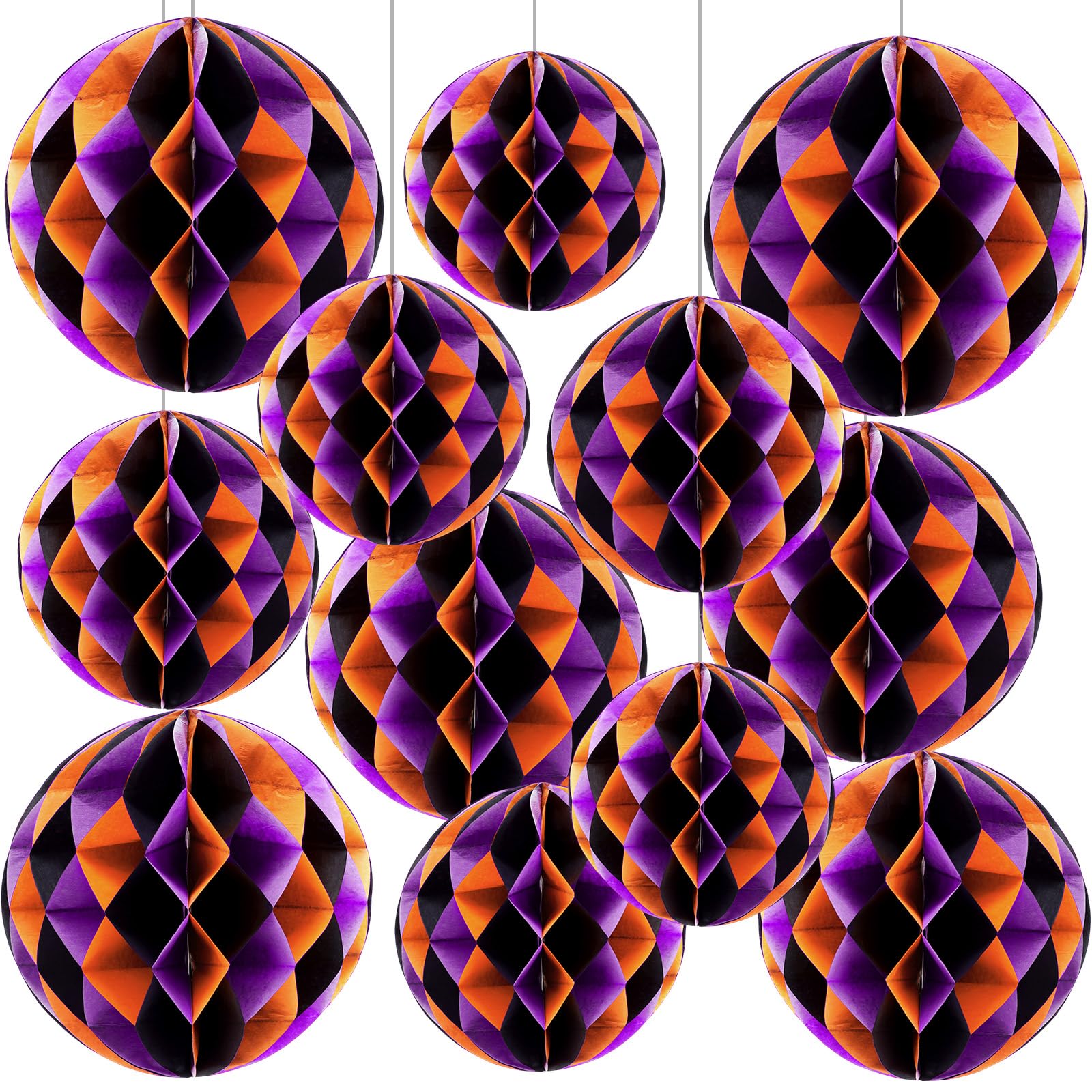Dunzoom 12 Pcs Halloween Honeycomb Balls,Purple Orange Black,Halloween