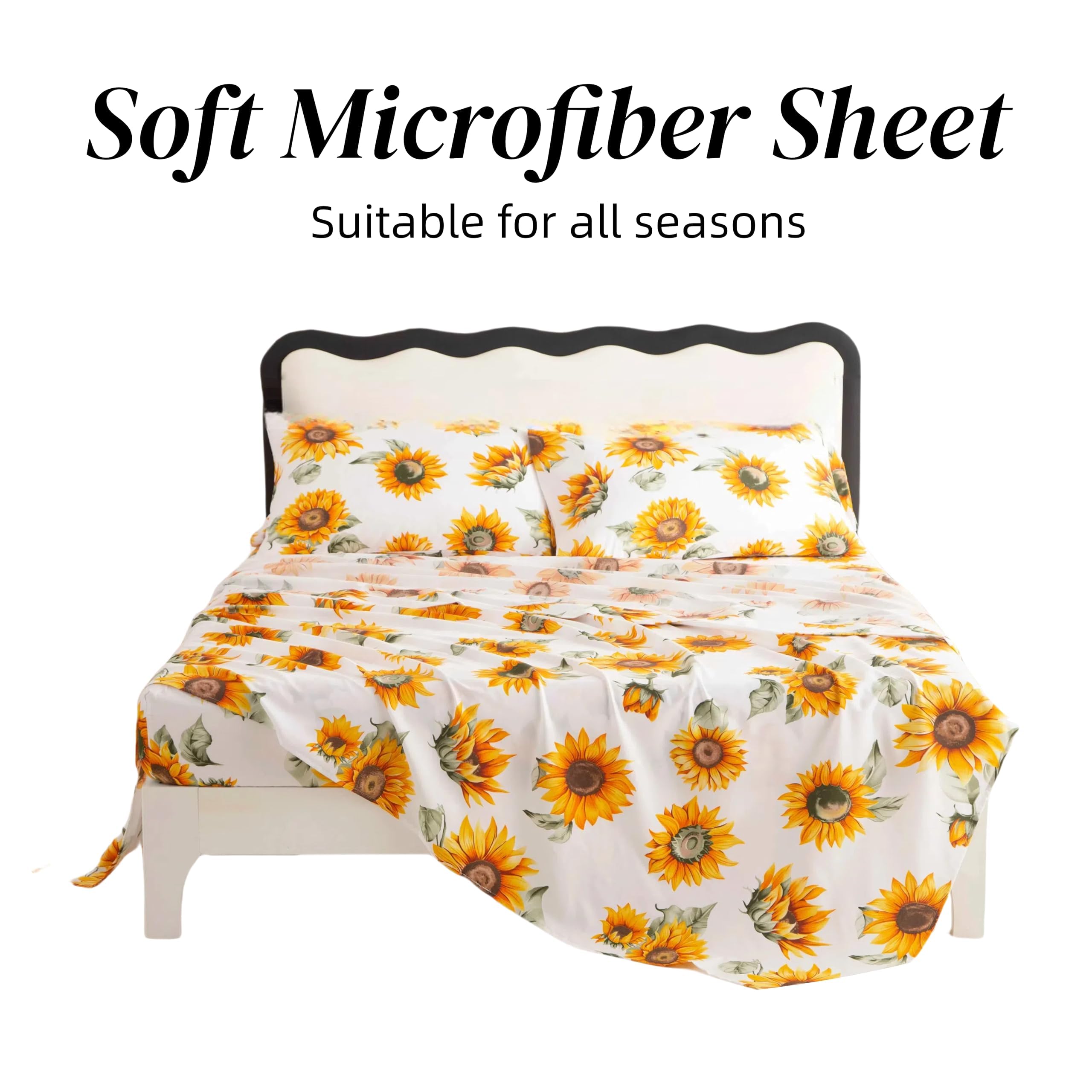 SDY Sunflower Sheets Queen?4PCS Floral Sheet Set,Deep Pocket Sheet for Girls,Boys and Kids.Bed in A Bag with 1 Fittedsheet+ 1 Top FlatSheet + 2 Pillowcases