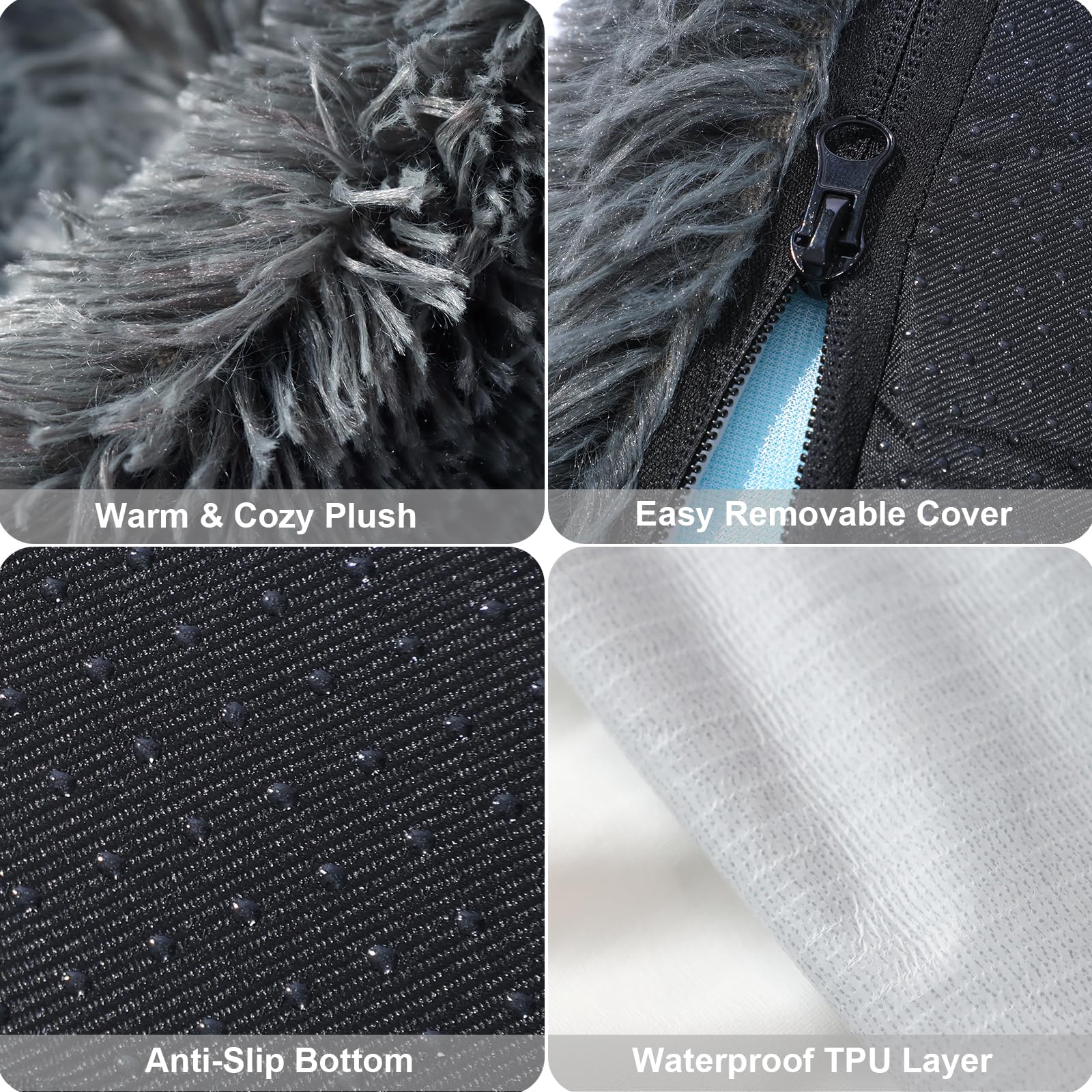 Orthopedic Dog Bed for Medium Dogs, Dual-Layer Memory & Egg-Crate Foam, Washable Warm Winter Plush Cover, Waterproof Liner, Non-Slip Bottom, Crate/Kennel Pad, 35 x 22 Inch, Dark Gray - image 5