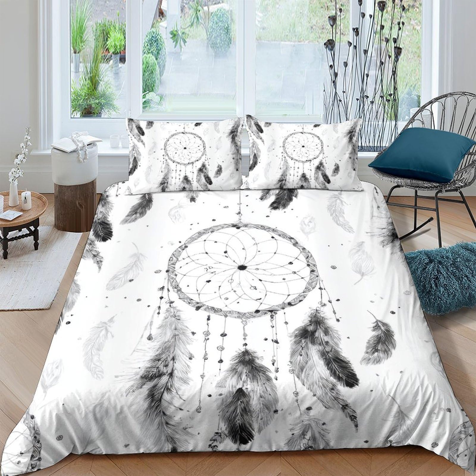 Ctjqhvkz Style-7 3D Printed Dreamcatcher Fitted Sheet Microfiber Soft Washable Black Feather Mattress Cover Bedroom Dorm Decor Single（135X200cm）