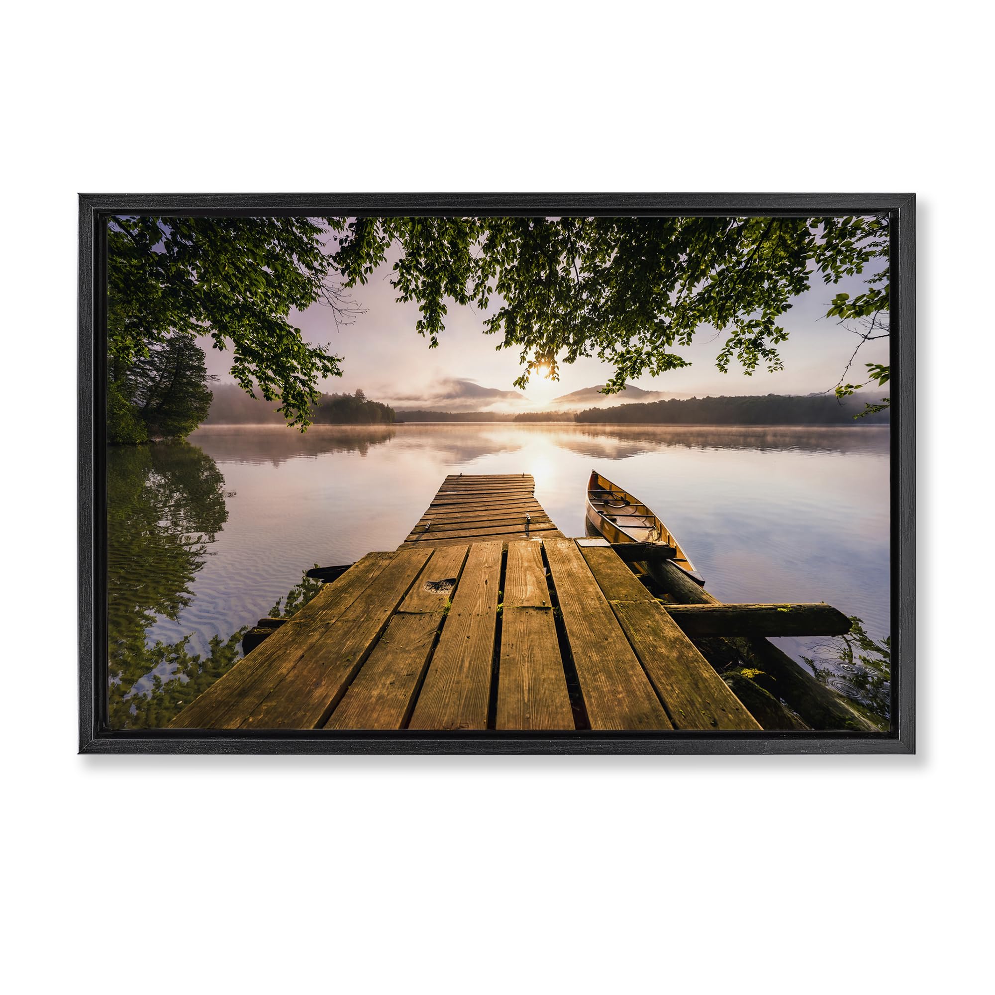 Stupell Industries Jet Black (Matte) Misty Morning Lake Serenity, 20 X 30 Inch Canvas In Floater Frame