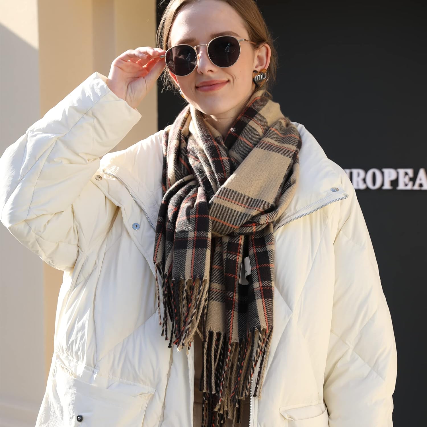 Miniatura 7 de Bufanda de invierno para mujer, chal grande y cálido, clásico con borlas a cuadros, bufandas de gran tamaño, envolturas gruesas