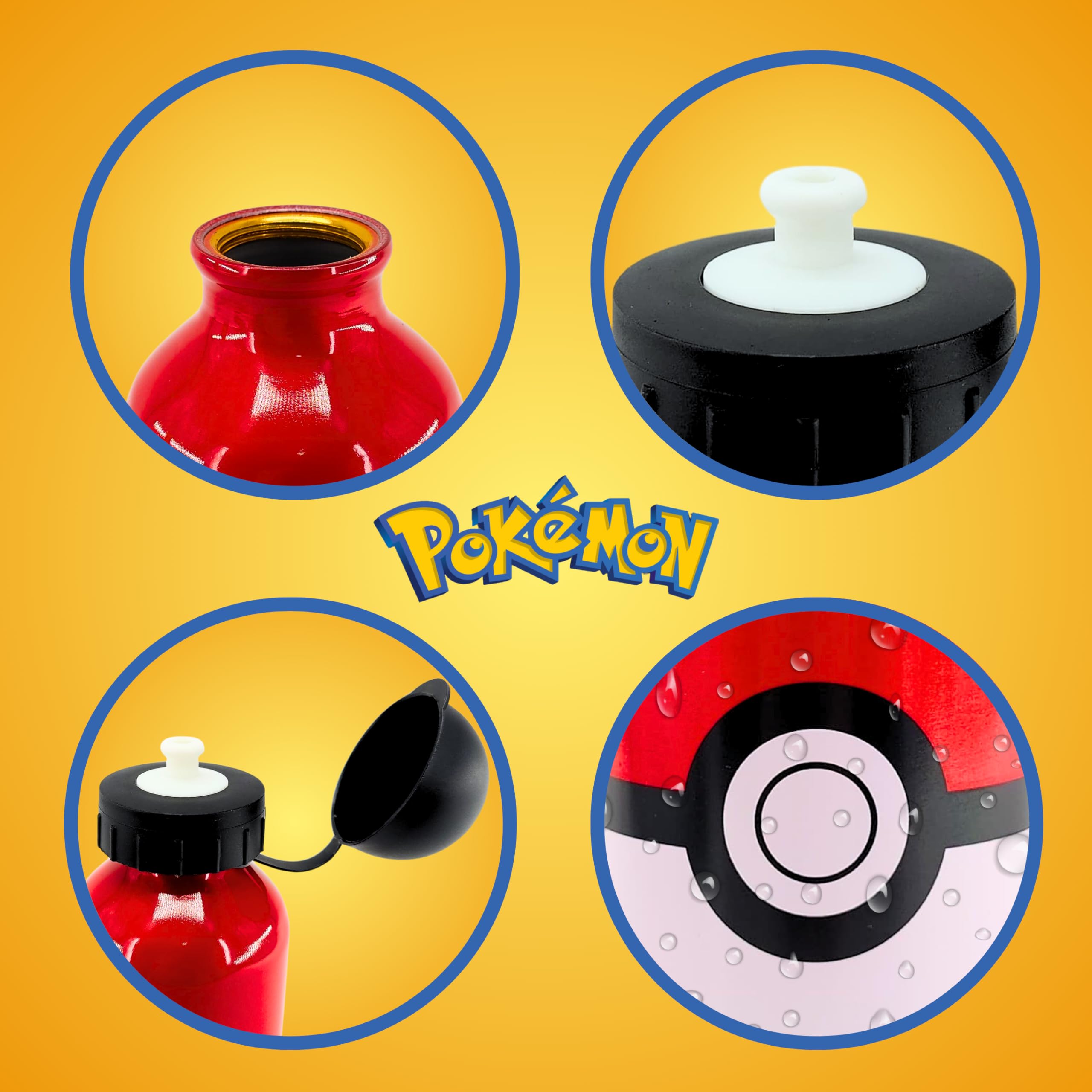 Pokemon Bottiglia Riutilizzabile, Borraccia Pikachu e Charmander, Design in Alluminio Resistente, Borraccia per Ragazzi, Bottiglia da Viaggio, Capacità 500 ml (Rosso