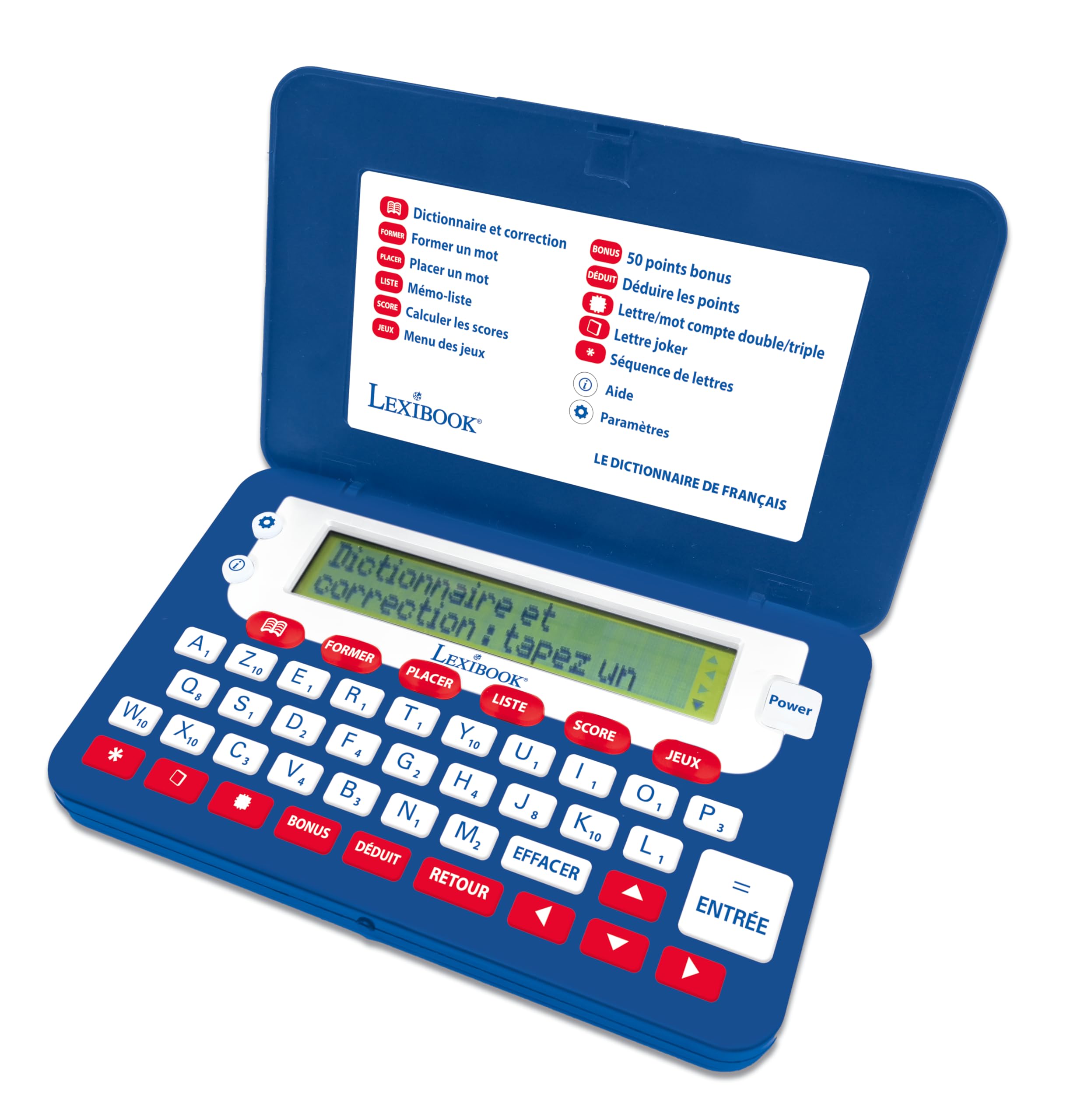 Lexibook, Diccionario de francés, Diccionario electrónico de Bolsillo, Definiciones, Ortografía y Gramática, Rimas, Crucigrama, Pantalla de 10 cm a 4 Líneas, Funciones avanzadas, Azul, D660FRLXB