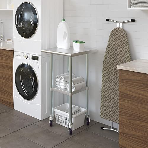 Miniatura 6 de AmGood Mesa de trabajo de acero inoxidable de 20 x 20 pulgadas con ruedas, mesa de metal resistente sobre ruedas, carrito de isla de cocina