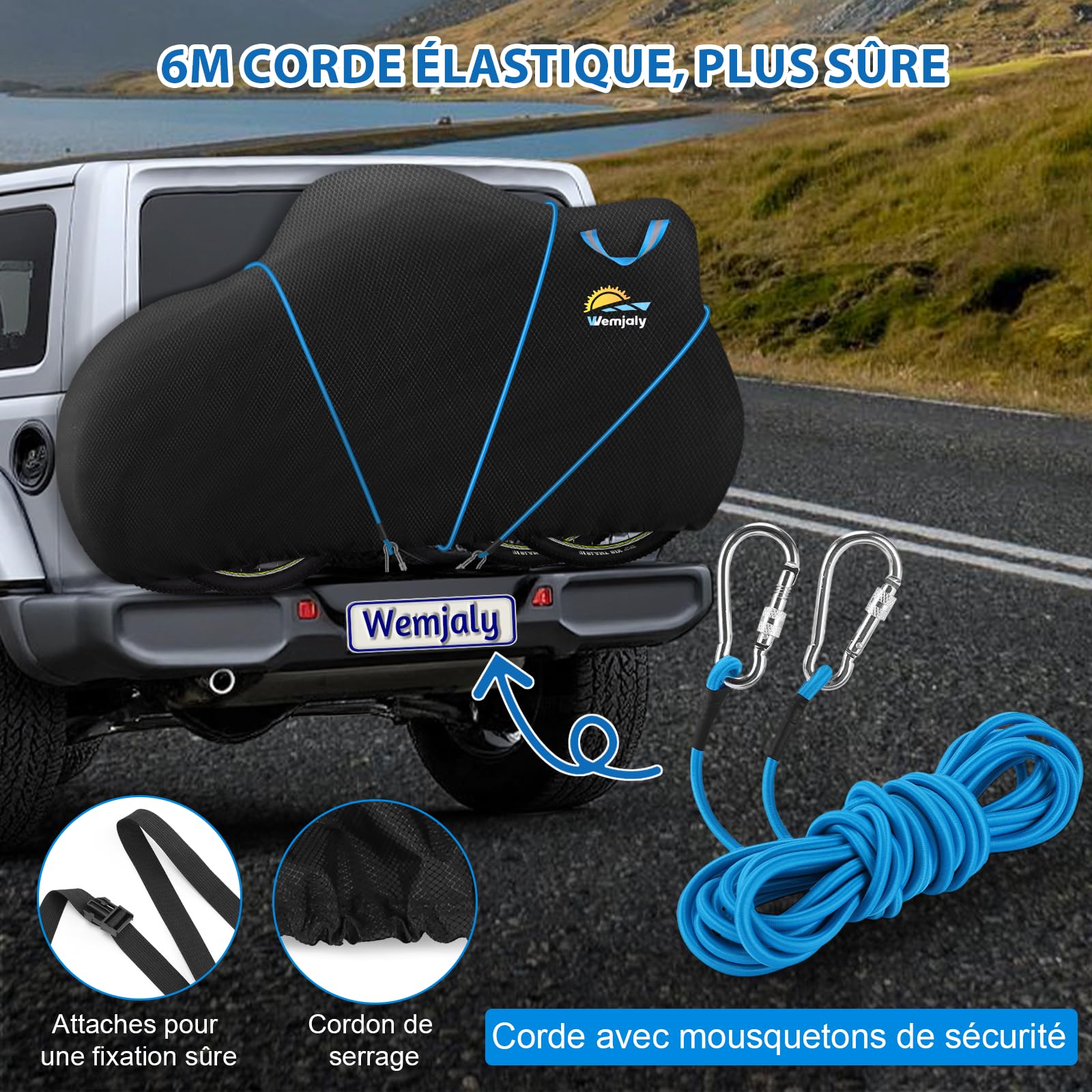 Housse de Vélo pour Transport 2 Vélos - Wemjaly Revêtement PU 900D Bache Velo Exterieur, Imperméable et Robuste, avec Cordon élastique de 6M, Housse Velo Compatible avec les Porte-Vélos de Voiture