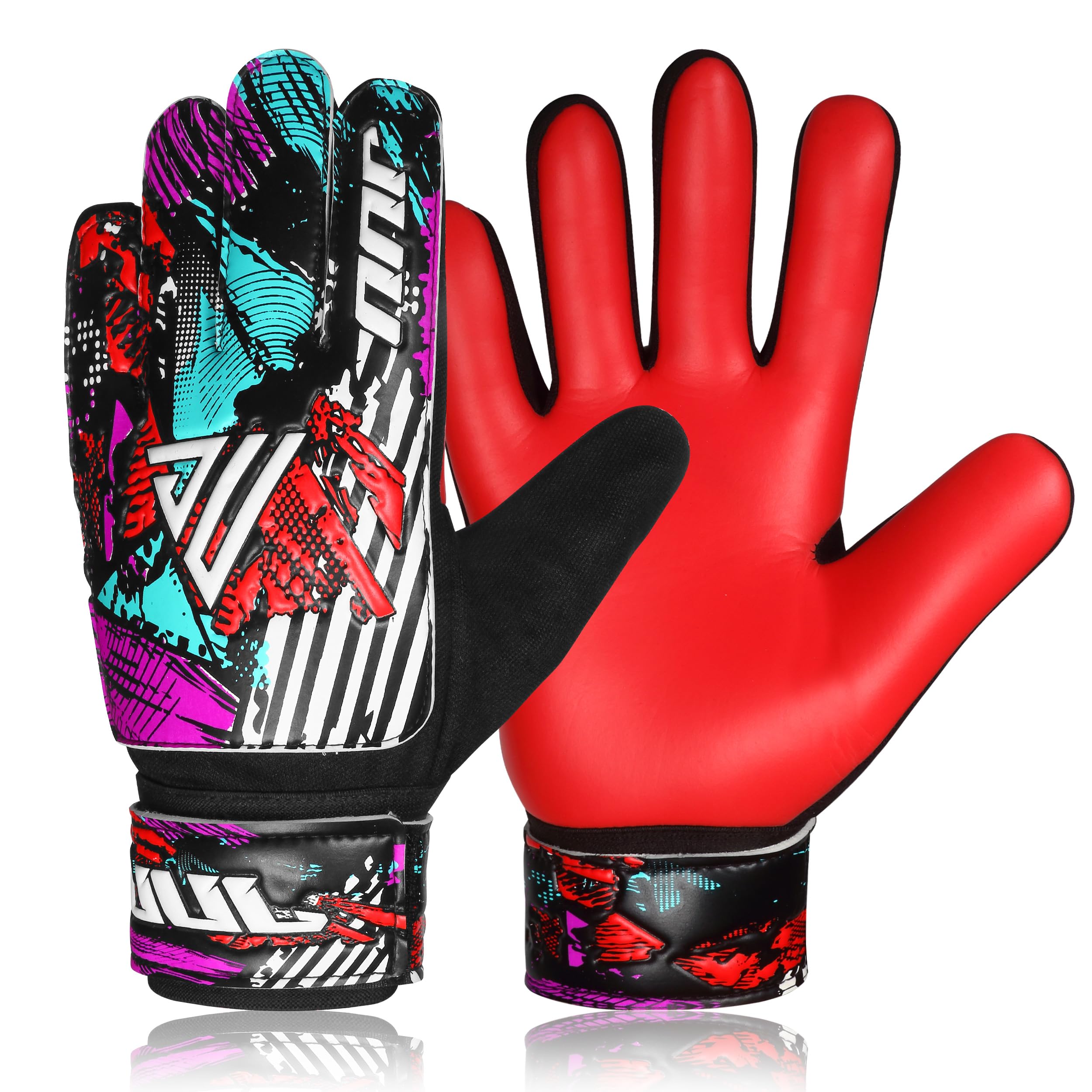 JUU Football Goalkeeper Gloves with 4mm Latex for Super Grip Palm & Double Wrist Protection Funky Goalkeeping Gloves (Red, Size 8 suitable for size M-L adult) โ image 1