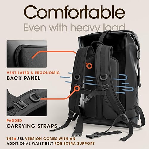 Vista 7 de Earth IPX8 Mochila impermeable de 35 L, con cierre enrollable resistente con bolsillo frontal con cierre de fácil acceso y panel trasero acolchado