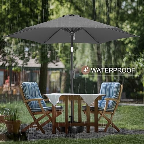 Miniatura 7 de FLAME&SHADE Sombrilla de patio de 7.5 pies, sombrilla para exteriores con botón de inclinación y manivela para protección UV, sombrilla de mercado