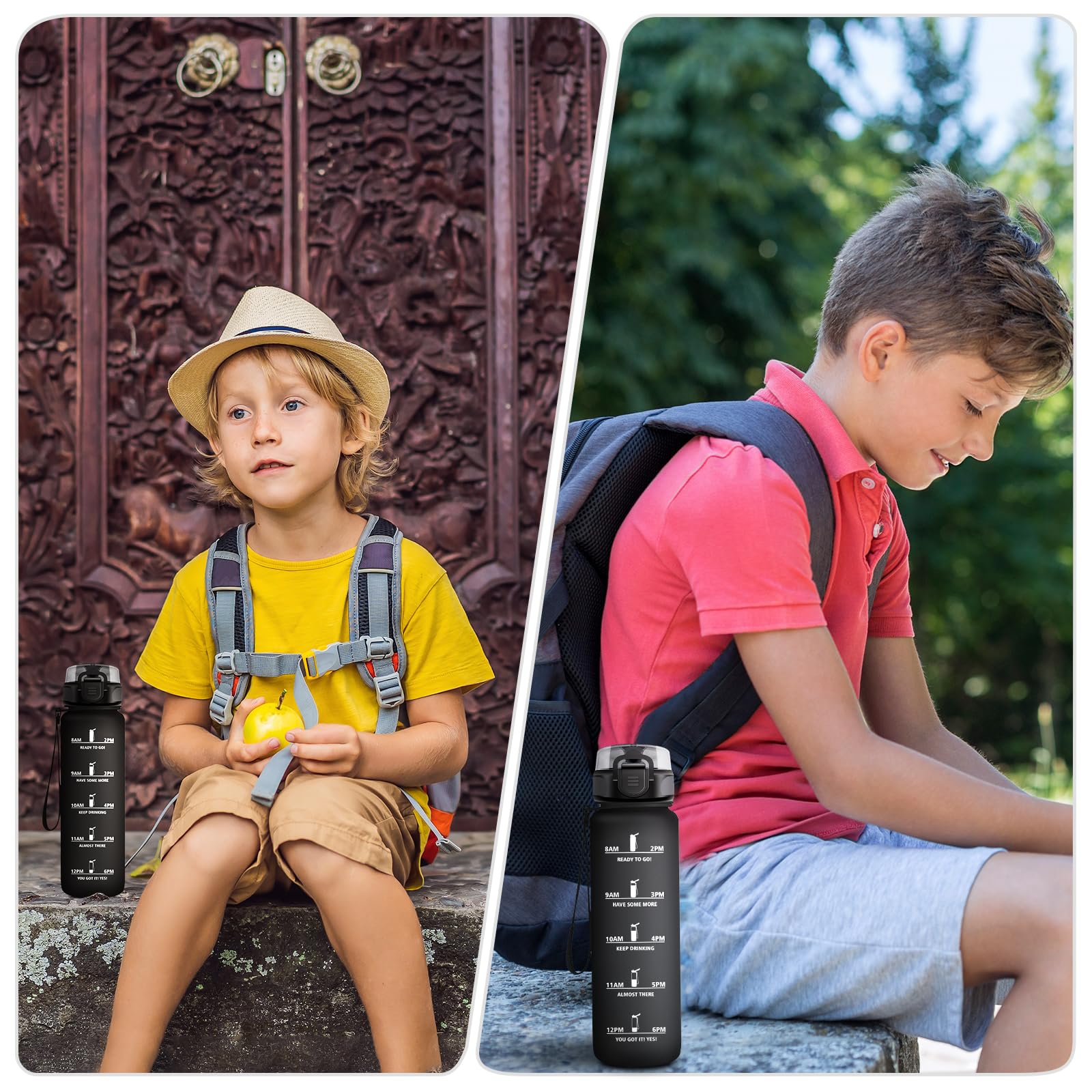 Bouteille D'eau Enfant 500ml, Gourde Marqueur De Temps, Étan