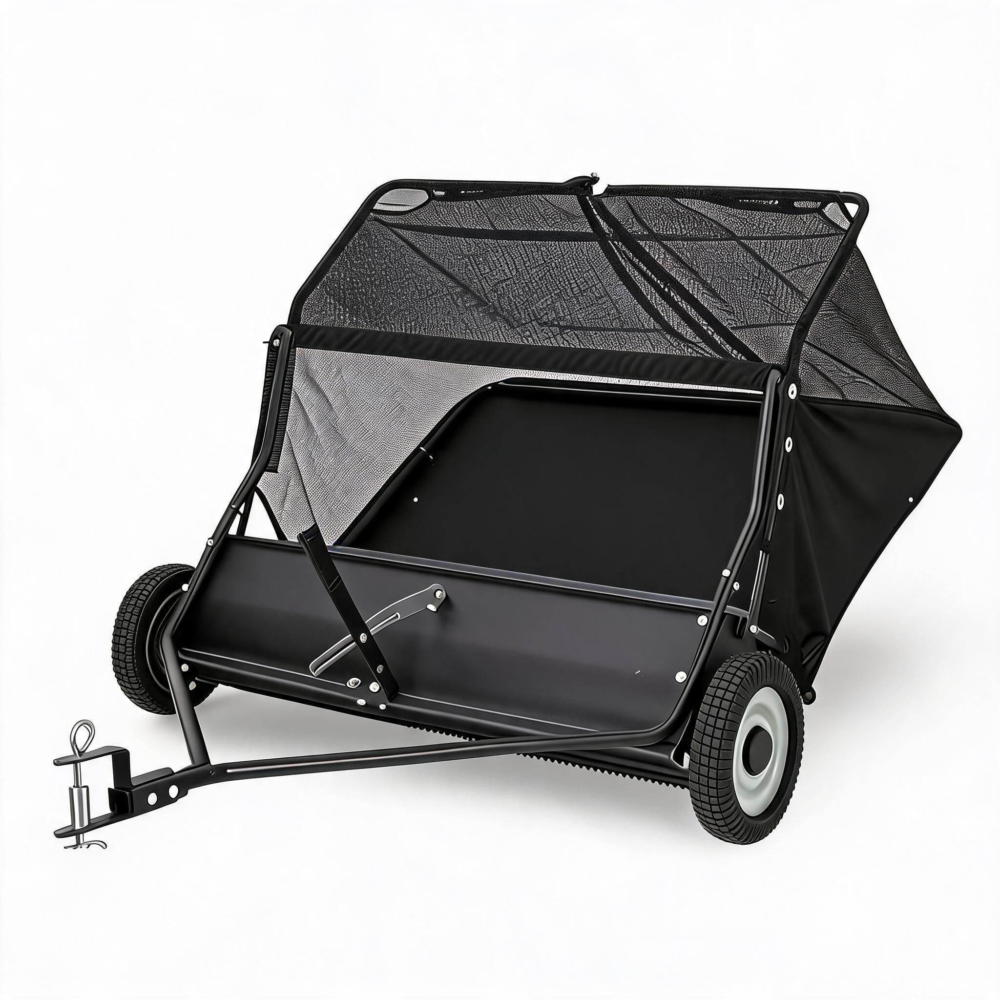 Photo 1 of ***MISSING PARTS*** ***LOOSE HARDWARE IN BOX*** 48" Tow Behind Lawn Sweeper, 25 Cu.ft Large Leaf Collector & Grass Catcher with Adjustable Brush Height, Dump from Seat Handle, Heavy Duty Steel Frame Pull Behind Sweeper for Yard, Farm & Garden