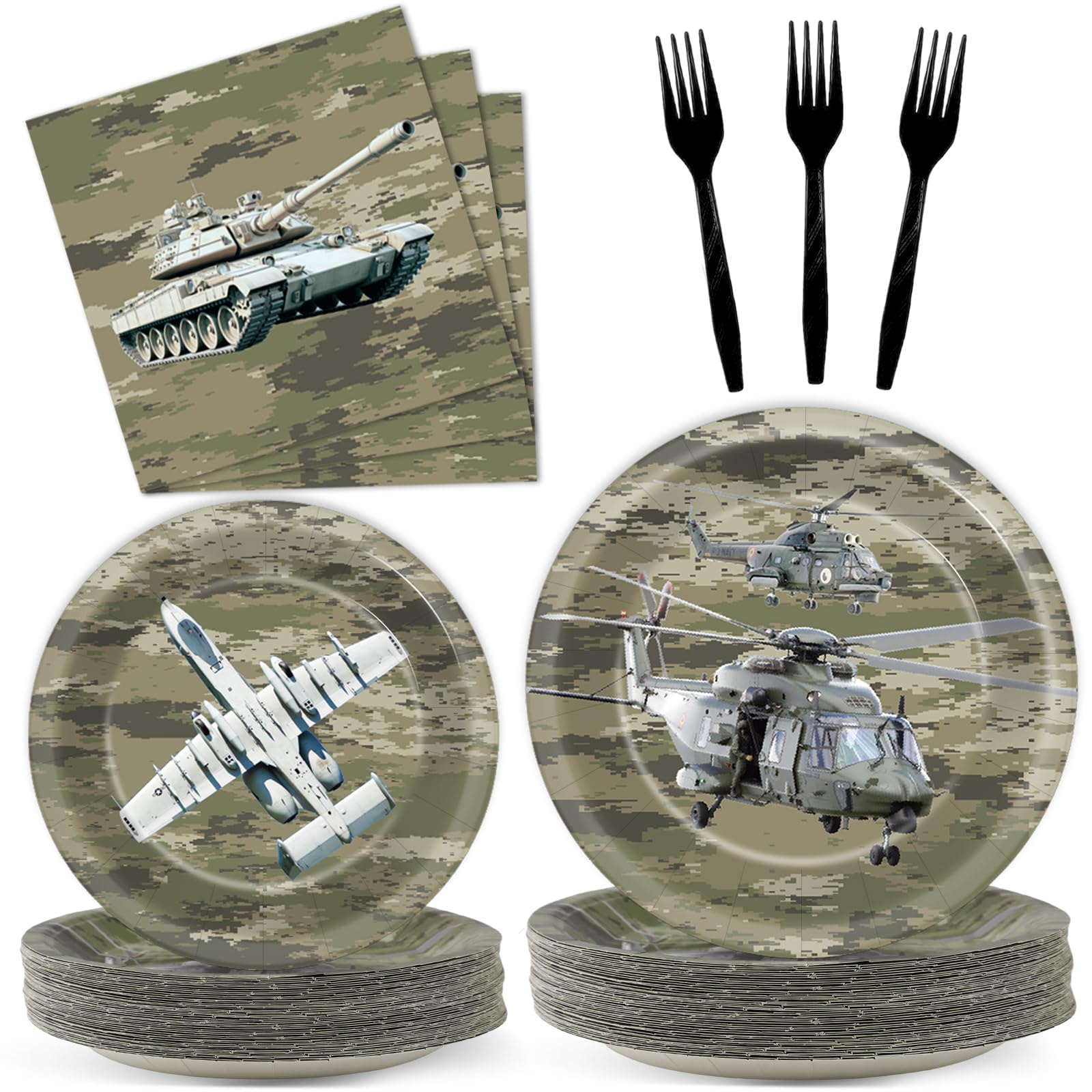 Camo Army Birthday Party Supplies Army Party Paper Plates And Napkins Camouflage Party Tableware Army Soldier Camouflage Party Disposable Dinnerware for Birthday Baby Shower Party Decoration Serve 24