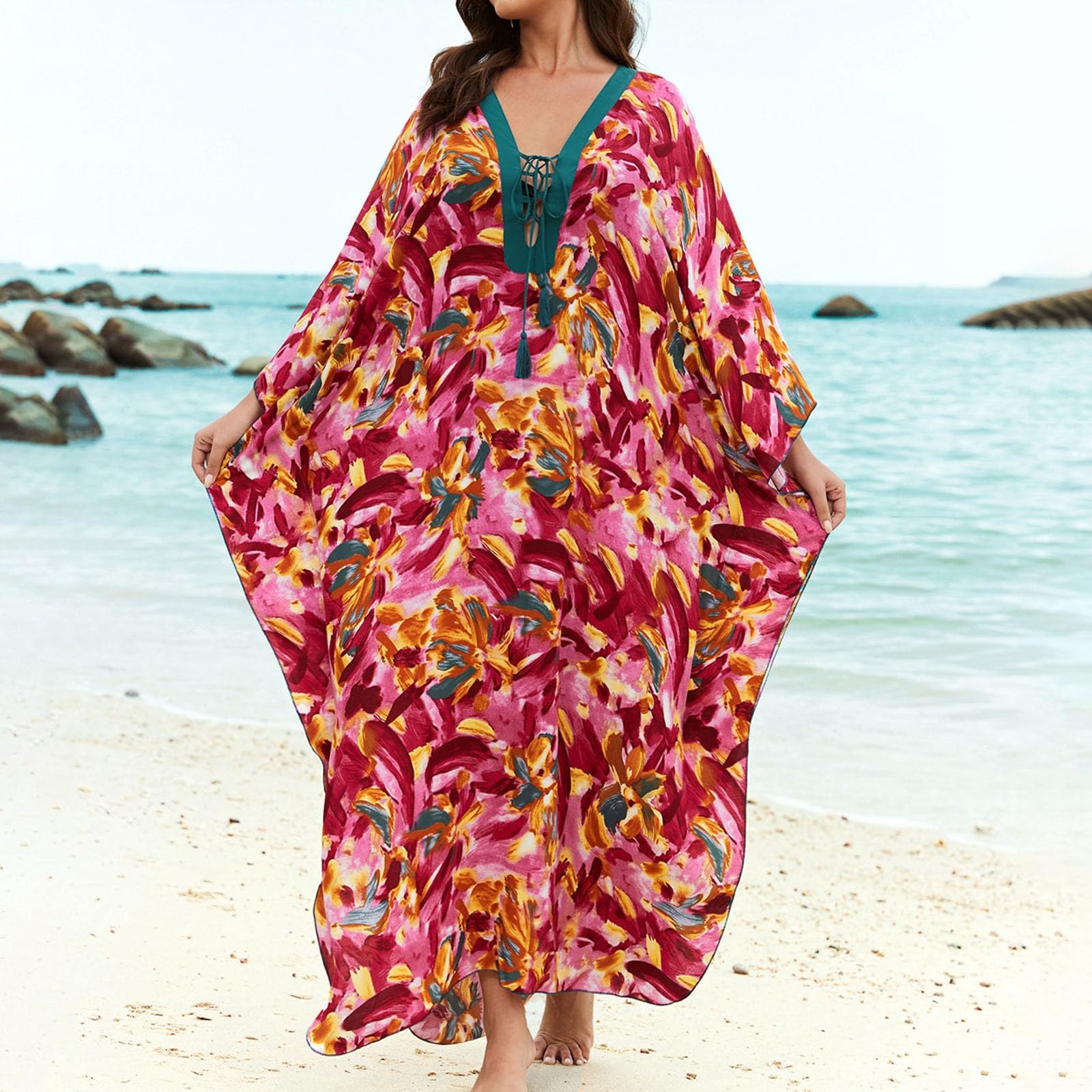 Générique Tunica Beach Copre Maglia Donna Sexy Manica Mezza Lunga Vestito Spiaggia Anti UV Estate Grande Taglia