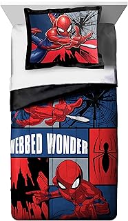 Marvel Spiderman Webbed Wonder Twin Comforter & Sham Set - Super Soft Kids Bedding - Fade Resistant Polyester Microfiber F...