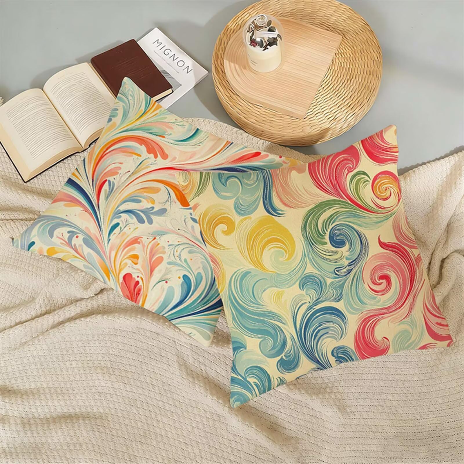 Fundas Cojines 80x80cm Crema Juego de 2, Impermeable Exterior Funda Cojin Lino, Cómodo Transpirables, Antimanchas y Durable Funda de Cojines Planta Primavera Salón, Dormitorio Decoración Hogar X-266