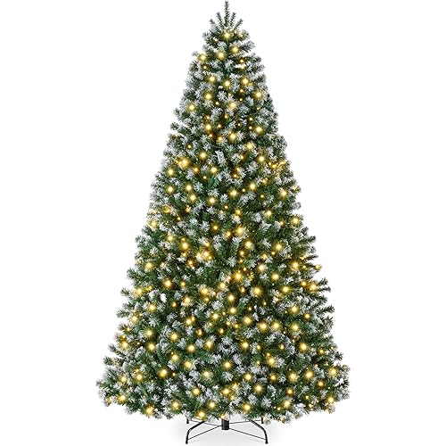 Best Choice Products Artificial Frosted Christmas Tree, 6ft Premium Pre-Lit Realistic Spruce Holiday Décor w/Dense Branches, Metal Base – Green Spruce
