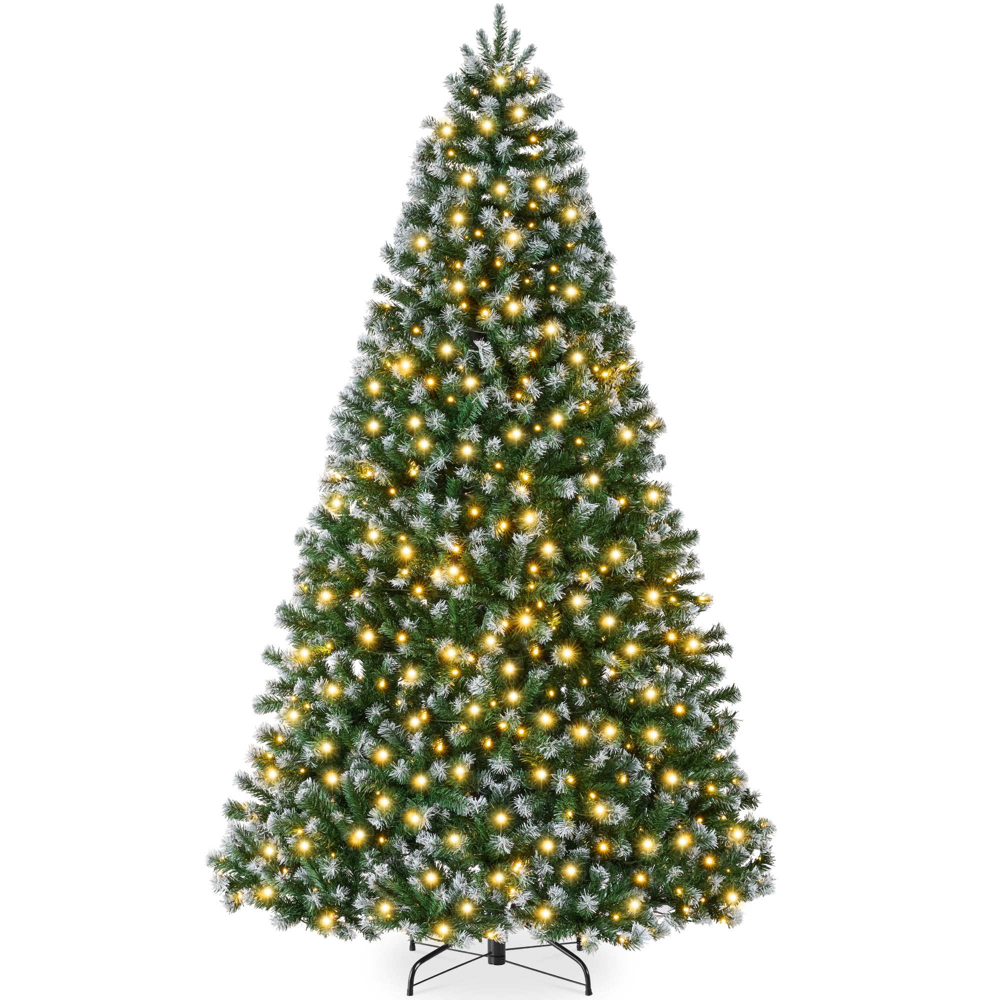 Best Choice Products Artificial Frosted Christmas Tree, 6ft Premium Pre-Lit Realistic Spruce Holiday Décor w/Dense Branches, Metal Base – Green Spruce