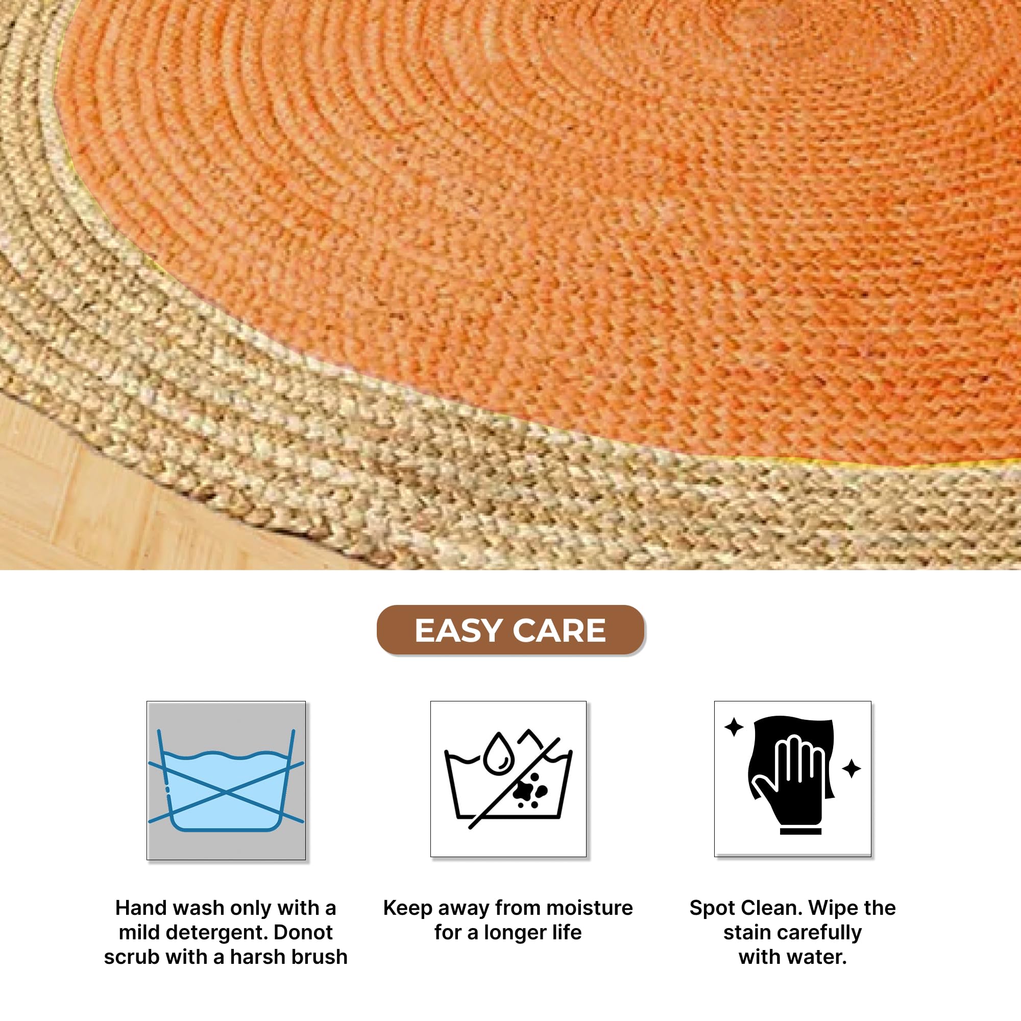 Habere India-All the Cultures Fabricating India Carpet for Living Room | Jute Round Floor Mat | Rugs for Living Room | Jute Centre Table Carpet (Yellow Color, 4x4 FT Round) 2