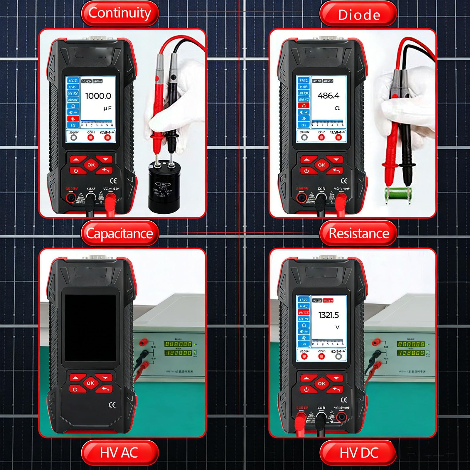 Pssopp Tester per Pannelli Solari da 2000 W, Multimetro Fotovoltaico MPPT con Test della Curva LCD da 3,2 Pollici, Analizzatore di Energia Solare Corrente di Tensione per Ispezione e Manutenzione del
