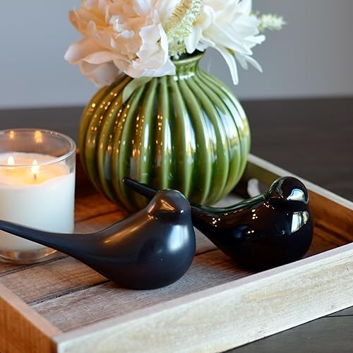 Miniatura 2 de WHW Whole House Worlds Figuras de pájaro bebé, juego de 2, estilo moderno, negro brillante y mate, esmaltada, escultura decorativa de mesa, 6