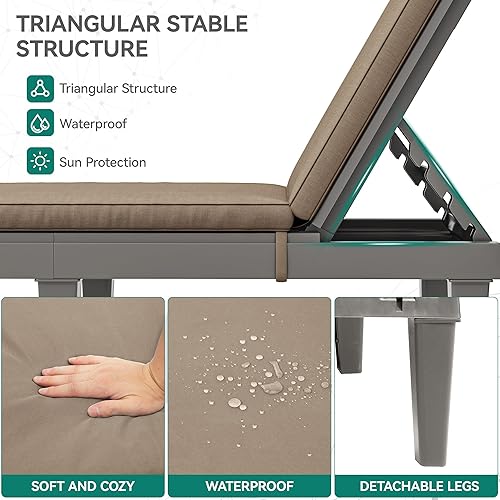 Vista 26 de YITAHOME Tumbonas para exteriores con respaldo ajustable, tumbonas multifuncionales para patio, fáciles de montar y ligeras, tumbonas impermeables