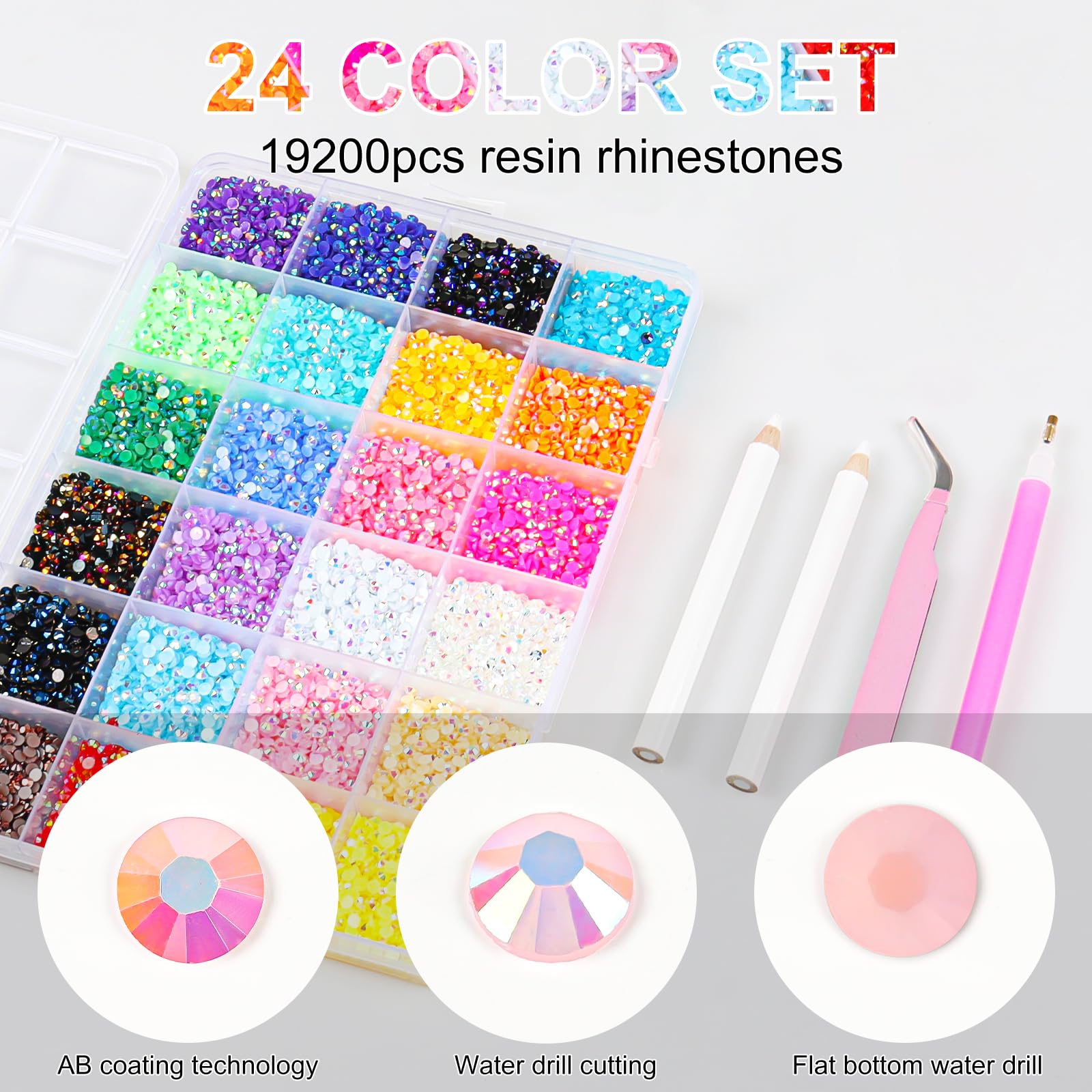 24 Colors Resin Jelly Rhinestones for Bedazzling Kit, 19200Pcs Multicolor 3mm Bedazzle Kits, Bedazzled Kits for Nail Art Crafting Book Makeup Clothing Shoes Diamond Art — view 3