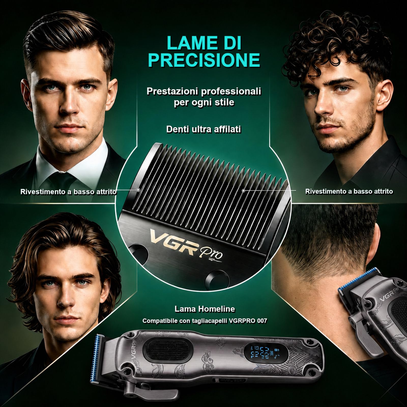 VGRPRO tagliacapelli uomo professionale con lame di ricambio, 7000 RPM kit da barbiere per taglio capelli, casa e salone
