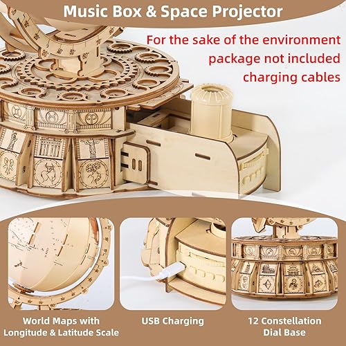 Miniatura 2 de MIEBELY Rompecabezas de madera 3D para adultos con carga USB, caja de música con globo iluminado, kit de construcción de modelos de madera LED con