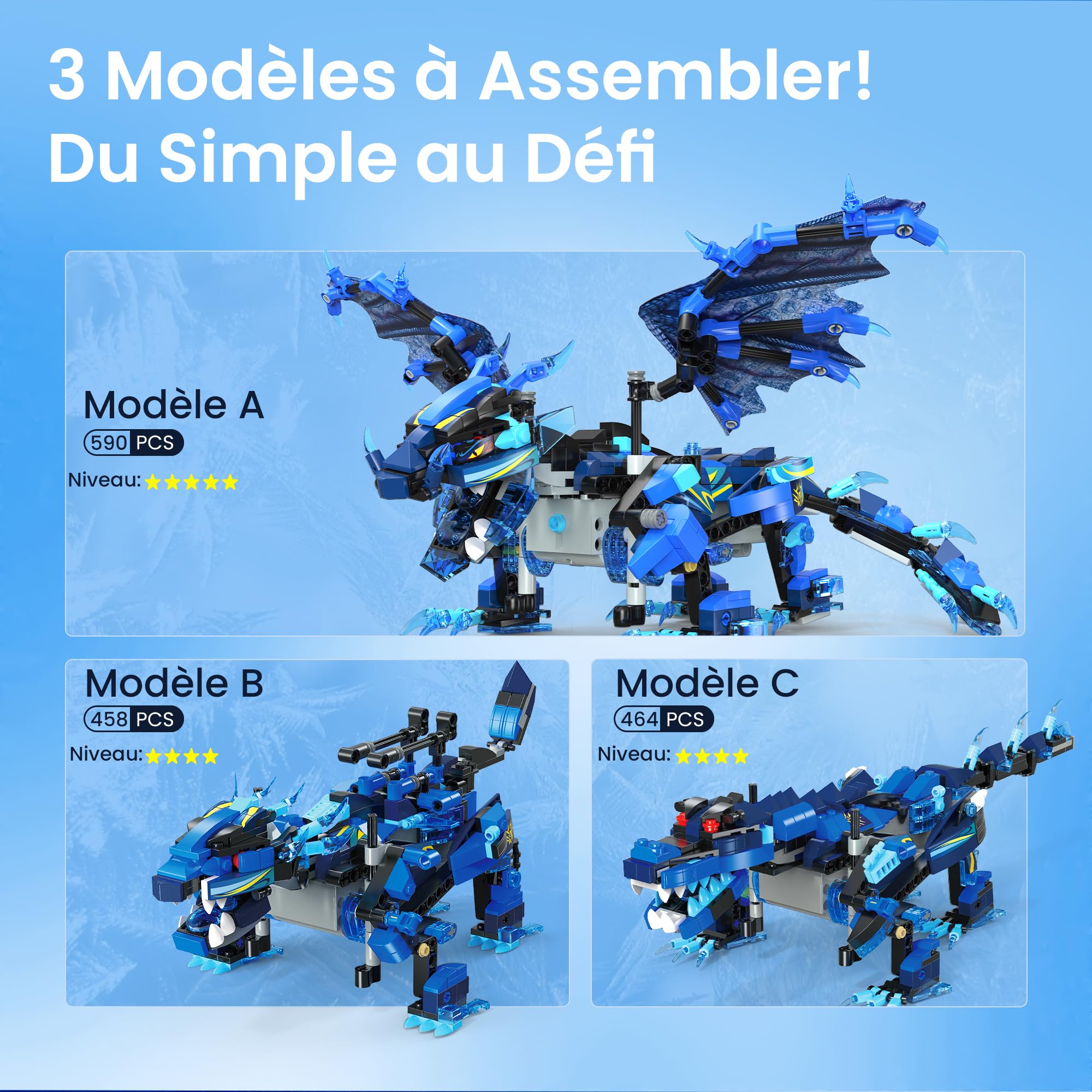 Sillbird Dragon Robot Jouets de Construction avec Télécommande STEM pour Garçons 8-14 Ans 3 en 1 590 Pièces