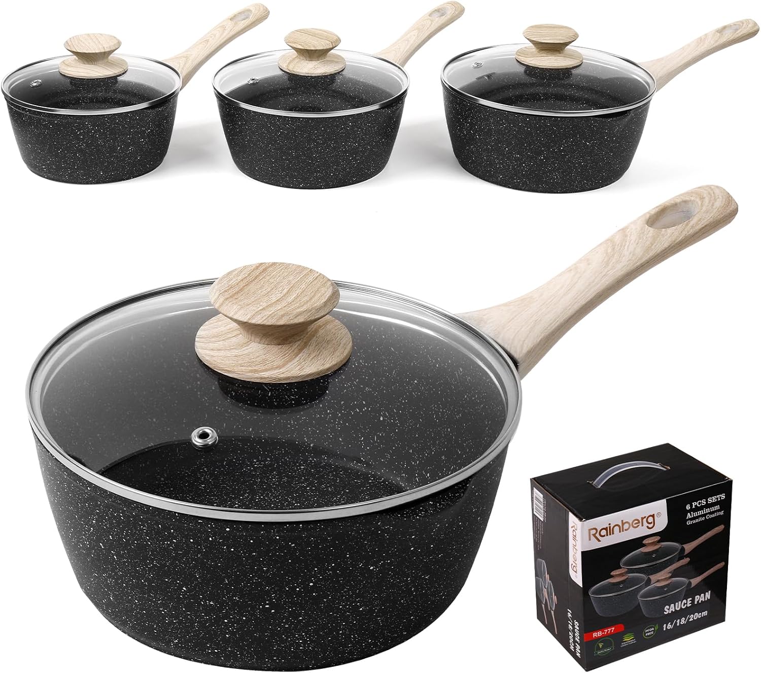 Rainberg Saucepan with Lid, Nonstick Milk Pan Suitable with Induction, Gas and Electric Hobs