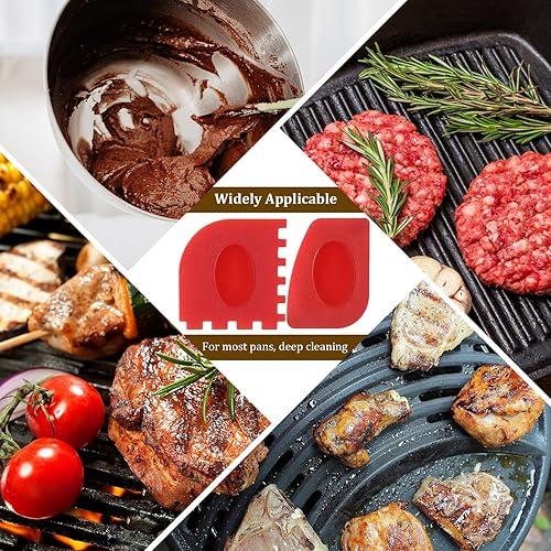 Miniatura 10 de El juego de 7 piezas de limpiador de hierro fundido incluye limpiador de malla de acero inoxidable con cepillo de bambú para platos con mango