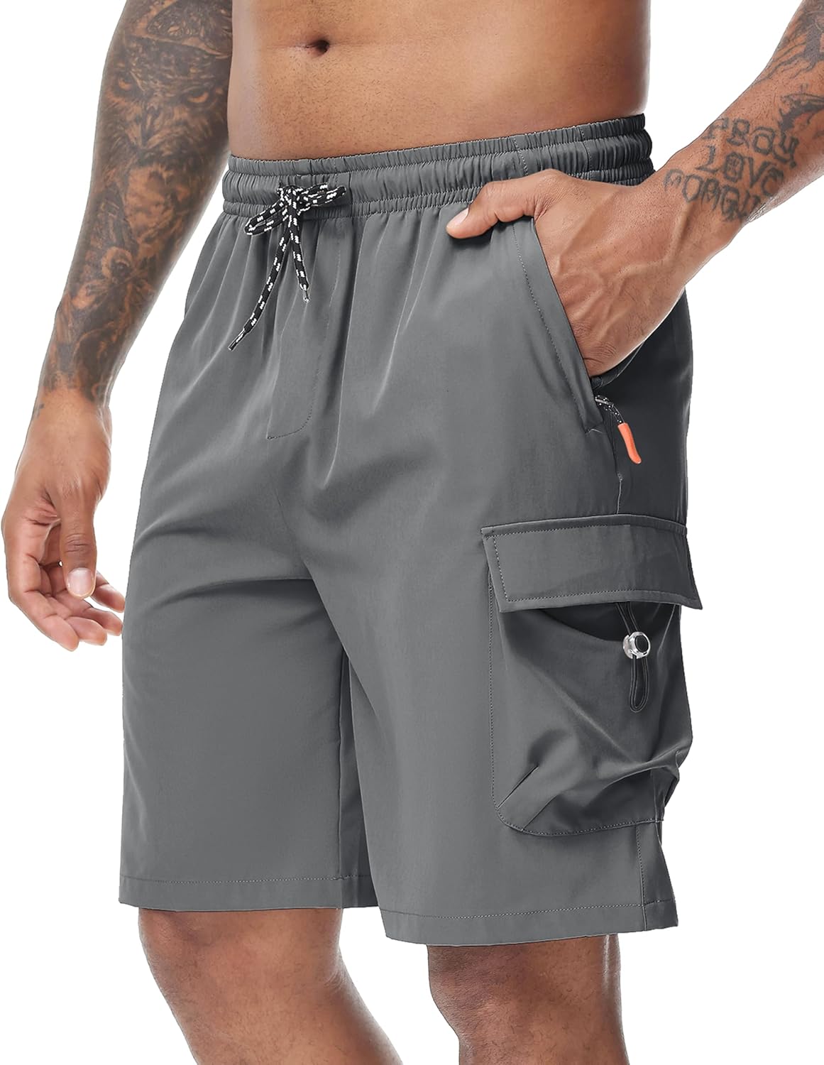 Men's Cargo Hiking Shorts Elastic Waistband Stretch Short Shorts for Men no Lined with 5 Pockets