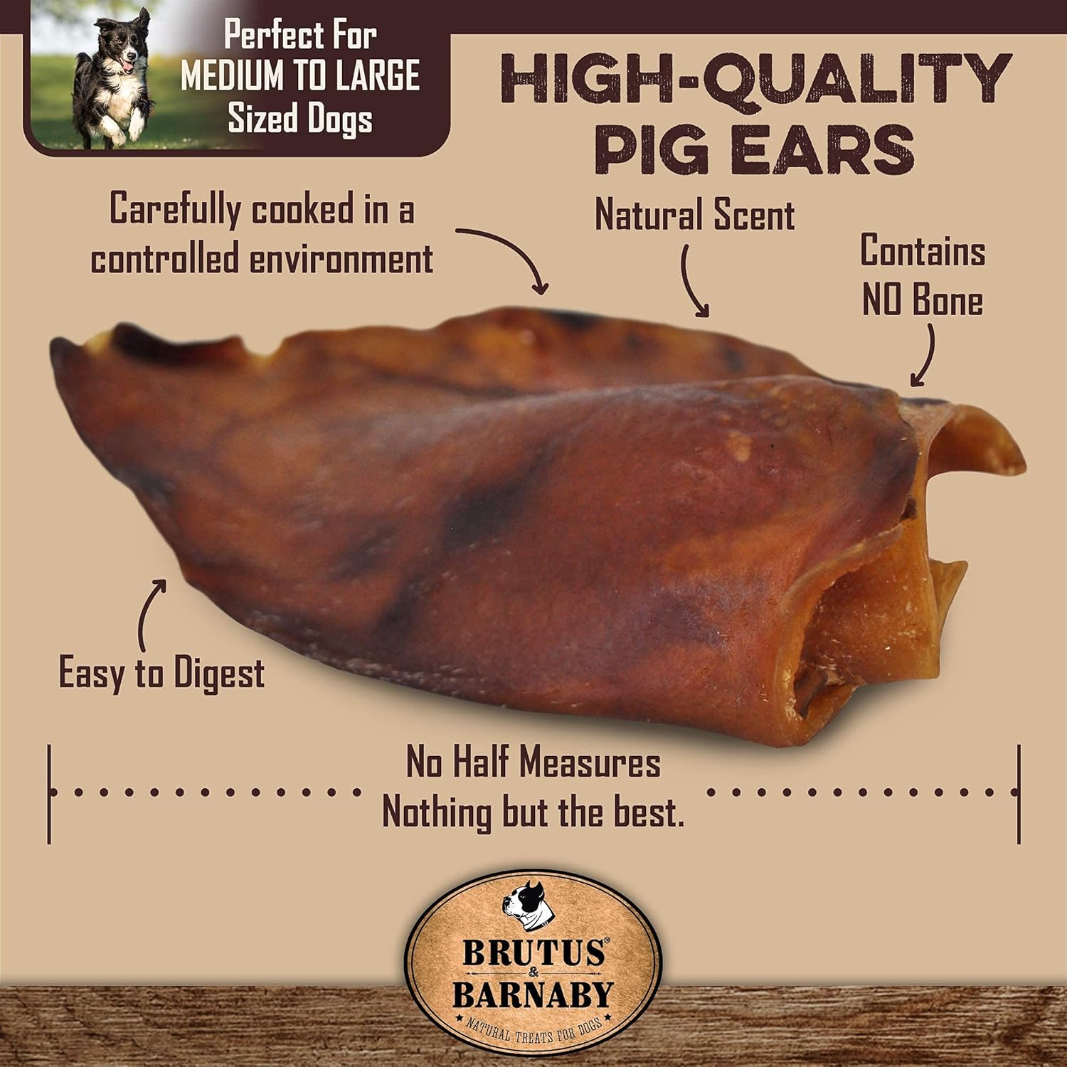 BRUTUS & BARNABY 12 Pig Ears, 12 Bully Sticks, Sweet Potato Treats (14oz) - with no Added Colorings, Chemicals or Hormones