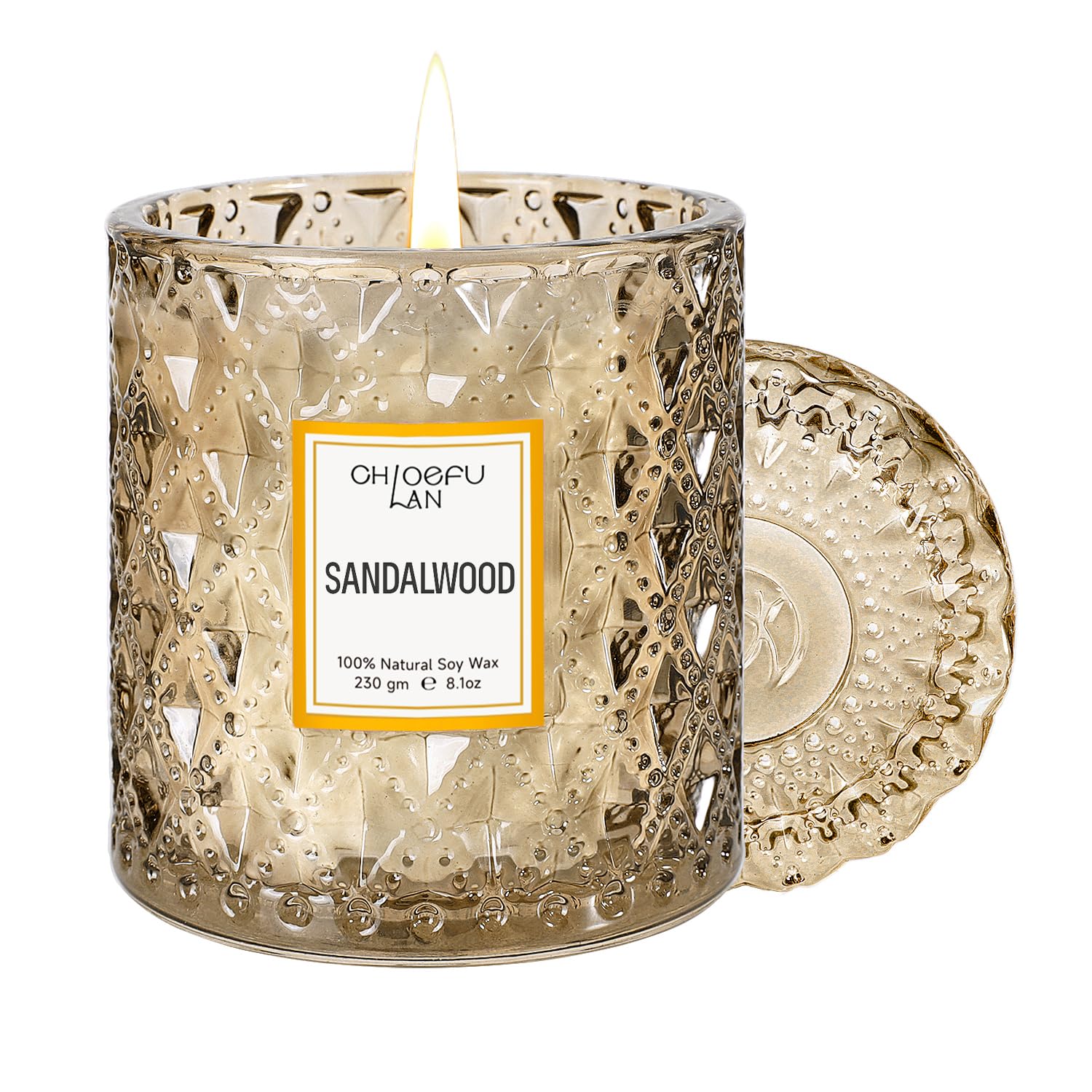 Chloefu LAN Sandalwood Candle, Dad Gifts Candle, Natural Soy Scented Candles for Stress Relief, 55 Hours Lasting Burning, Great Gift for Women & Men