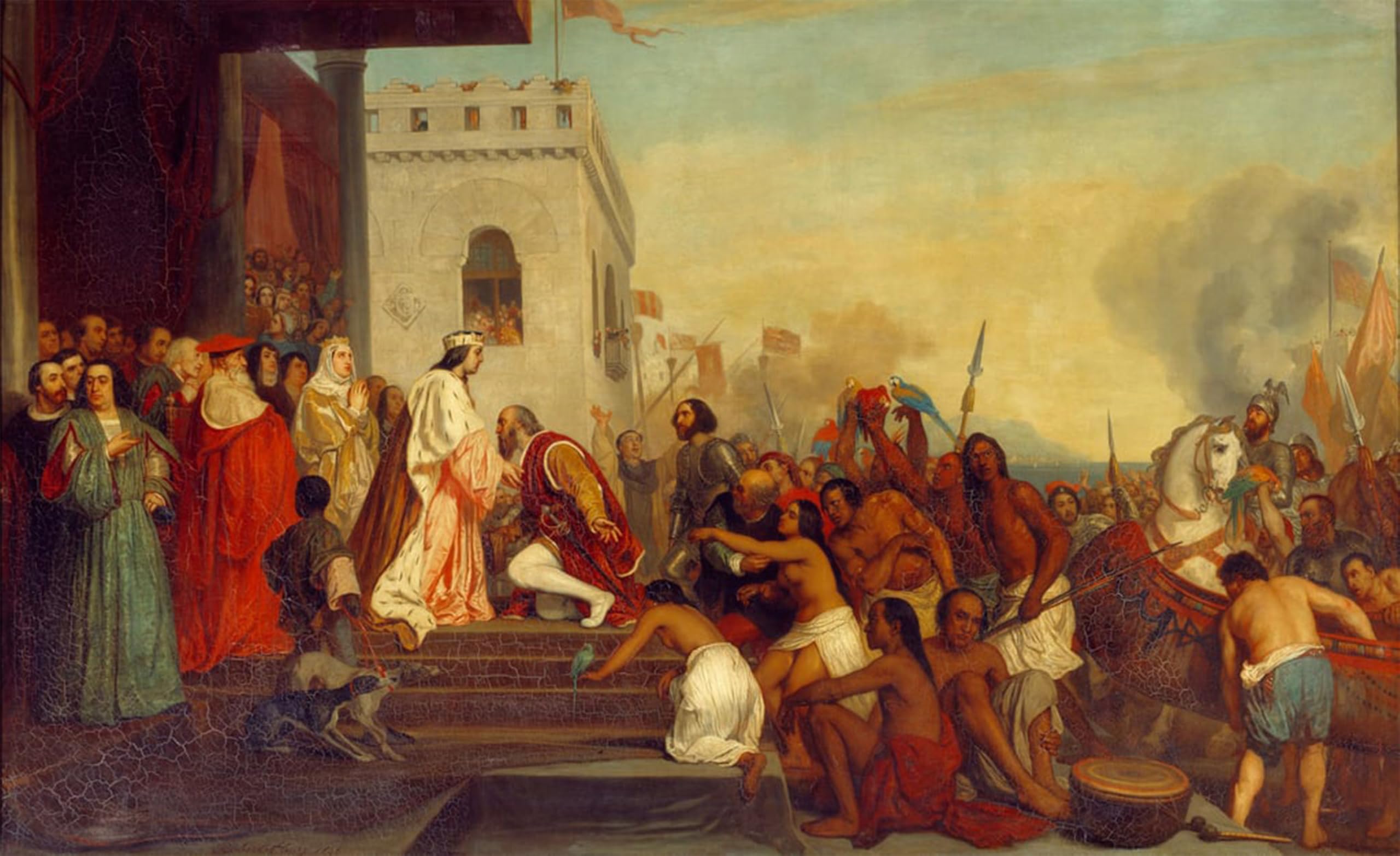 POSTERIIk Vintage Art Print Images Pictures Print Reception of Christopher Columbus by Nicolas Robert Fleury Modern Colour Posters for Office Home Decor 60x90cm