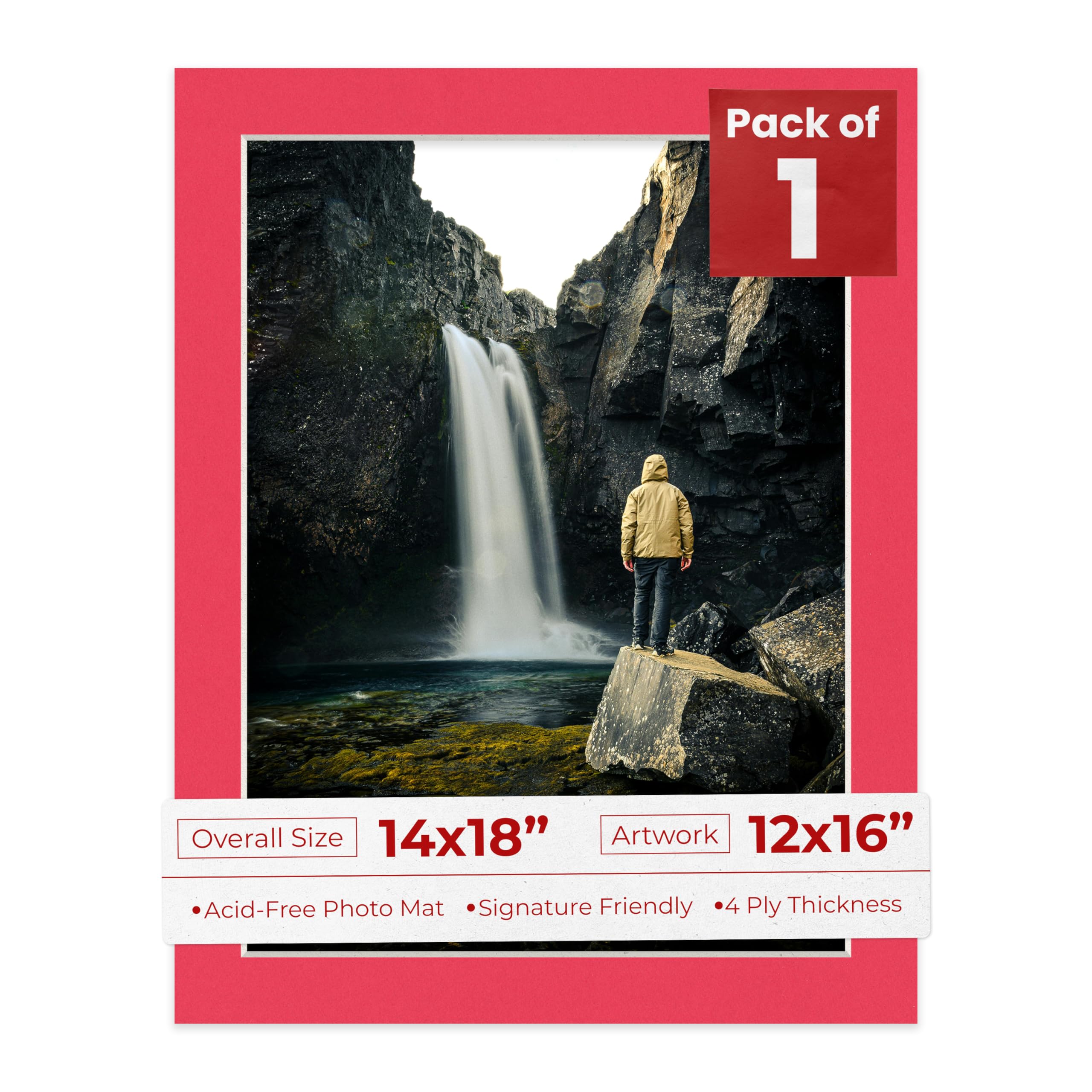 Poster Palooza 14x18 Mat Bevel Cut for 12x16 Photos - Acid Free Cardinal Red Precut Matboard - For Pictures, Photos, Framing - 4-ply Thickness