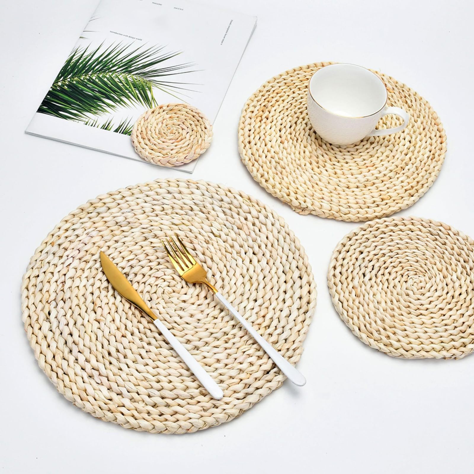 Décoration de Table, Sets de Table, Set de Table de Cuisine en rotin tressé Naturel tressé, Rond et résistant, Style Ferme.