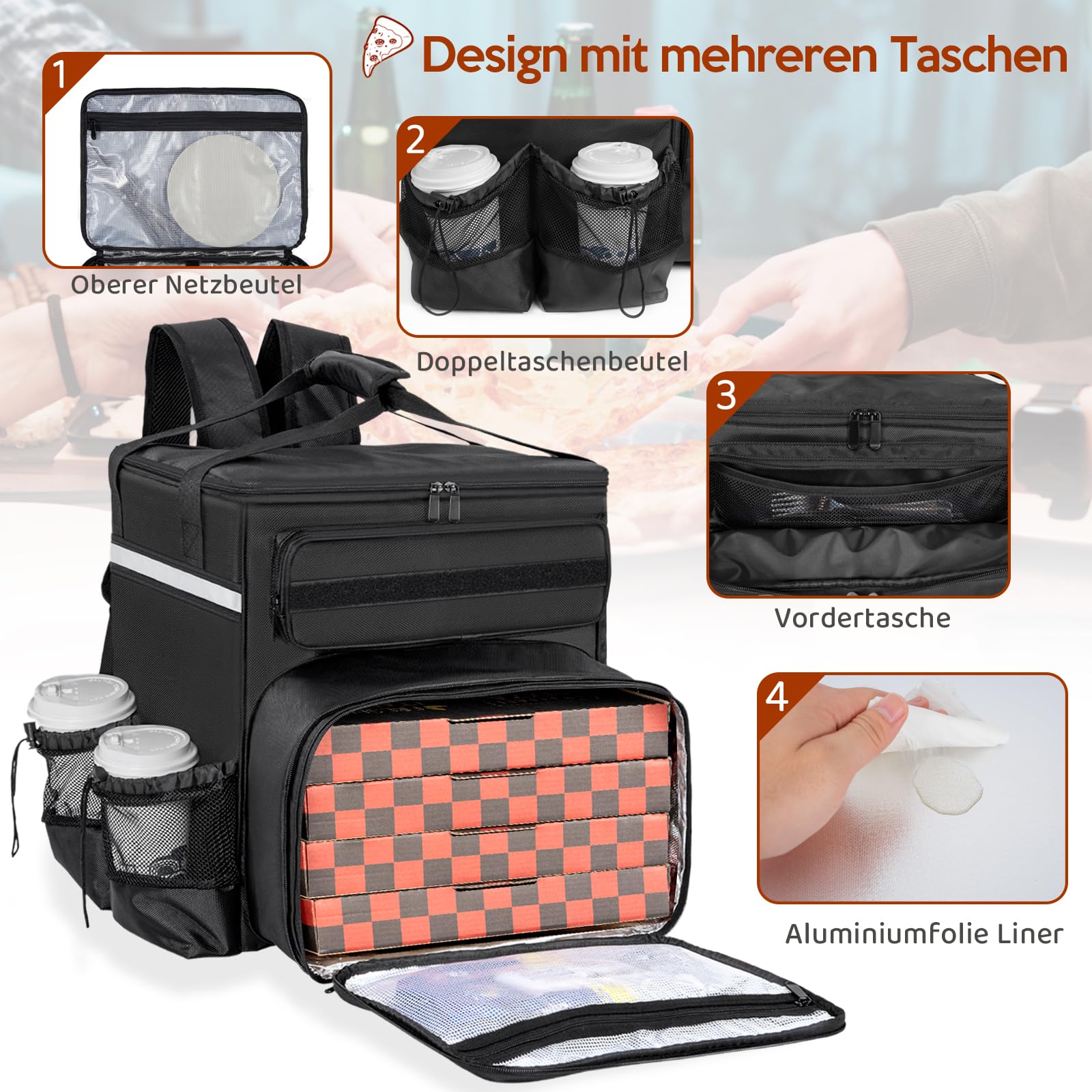 OUUTMEE Liefertasche für den gewerblichen Gebrauch, Thermo-Pizzatasche