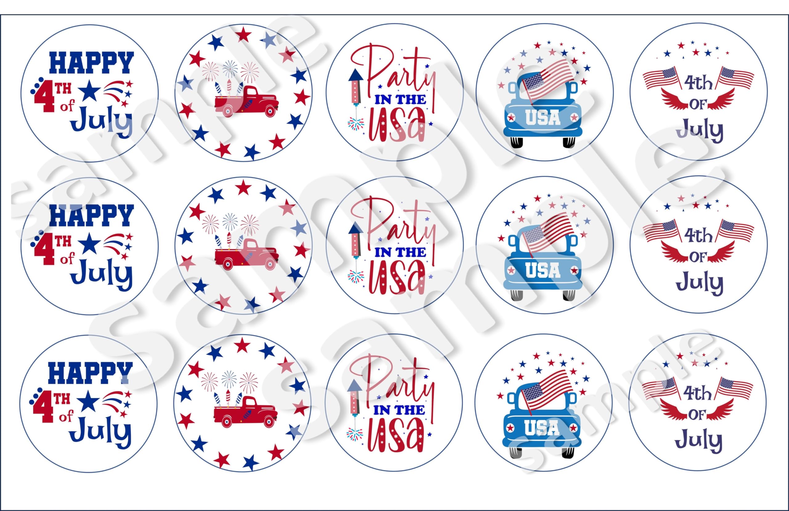 Edible 4th July Heart flag Oreo cookies covered images, cupcake topper printed on edible paper sugar icing sheet, for cookie decorating, 15 circles 2