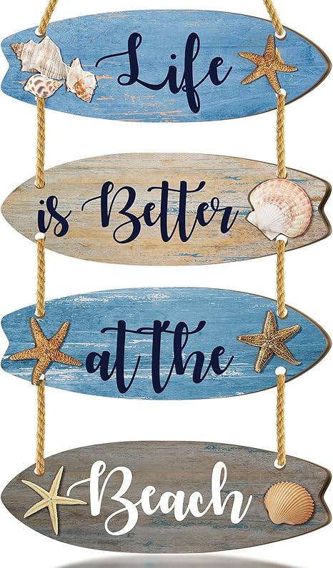 Amazon.com: Beach Bathroom Decor Sign Blue Bathroom Wall Decor Inspirational Quotes Signs Wooden ...