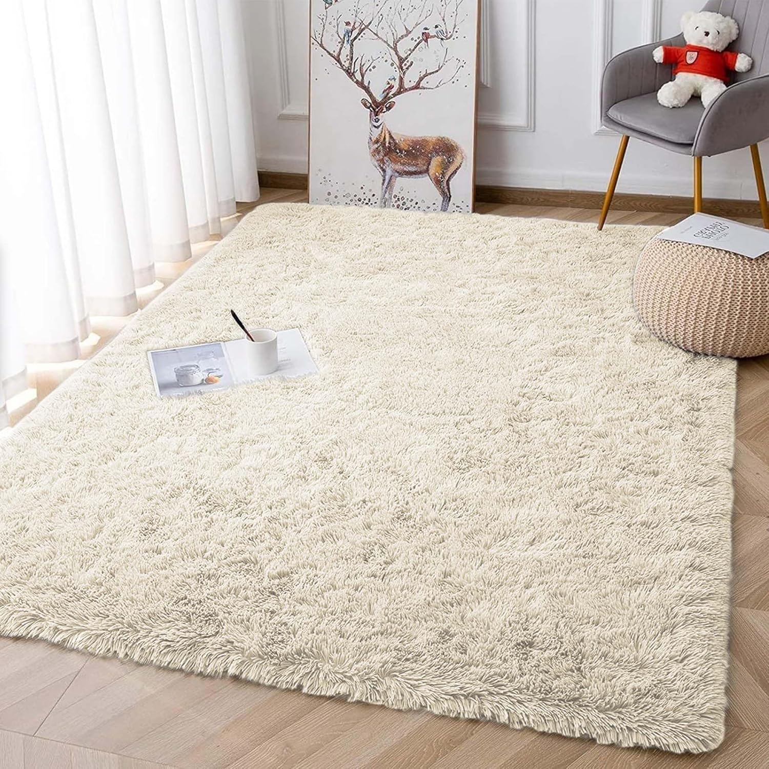 MOONLIGHT20015 White 3x5 Washable Small Area Rugs for Living Room – Soft & Fluffy Bedside Shag Rug, Non-Slip, Indoor Floor Carpet for Kids Girls and Boys Bedroom, Dorm, Nursery, Home Decor Aesthetic 3x5 Feet White