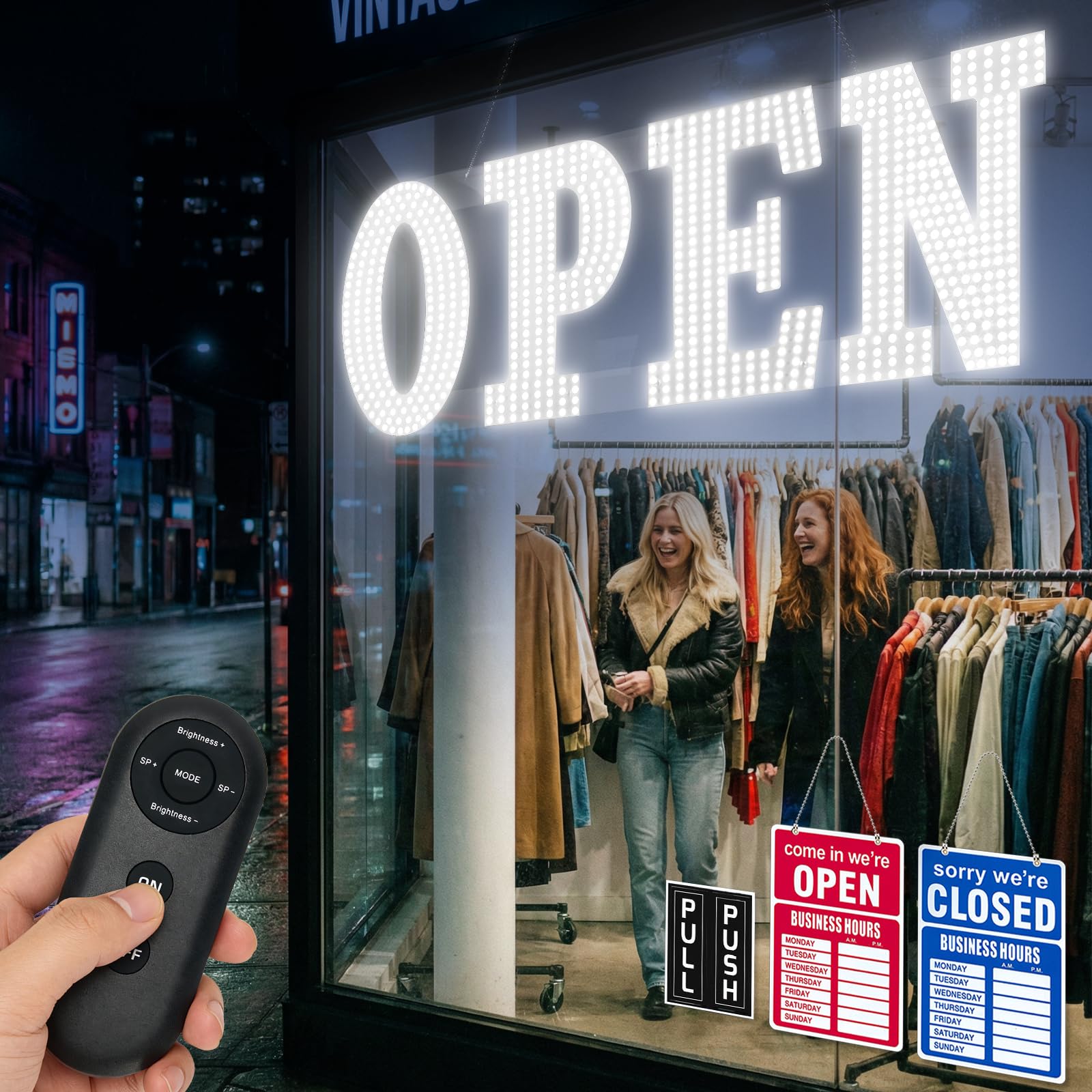 30"x10" Large LED Open Sign for Business - Unique Design super Bright Open Signs With chain - High Visibility for Stores, Bar, Hotel, Retail Shops,Window, Salon, Restaurant, Office (Cold White, 30*10inch)
