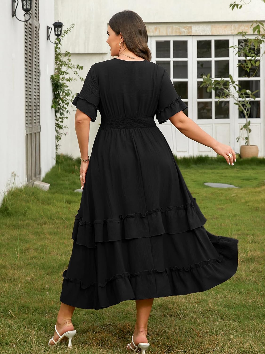 RWJ Womens 2026 Summer Plus Size Wedding Guest Dresses Ruffle Sleeve V Neck A Line Flowy TieBurnt Orange Maxi Dress