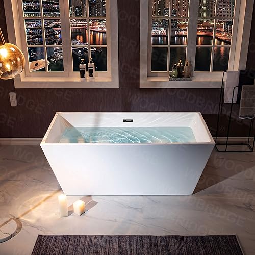 Vista 22 de WOODBRIDGE Bañera de acrílico independiente de 67 pulgadas, bañera negra de remojo contemporáneo con desbordamiento y drenaje negro mate, BTA1812-MB