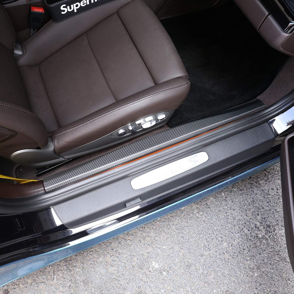 Real Carbon Fiber Car Door Sill Scuff Threshold Protector Plate Cover Interior Trim Accessories 2pcs for Porsche 718 911 MACAN 2016 2017 2018 2019 (Matte)