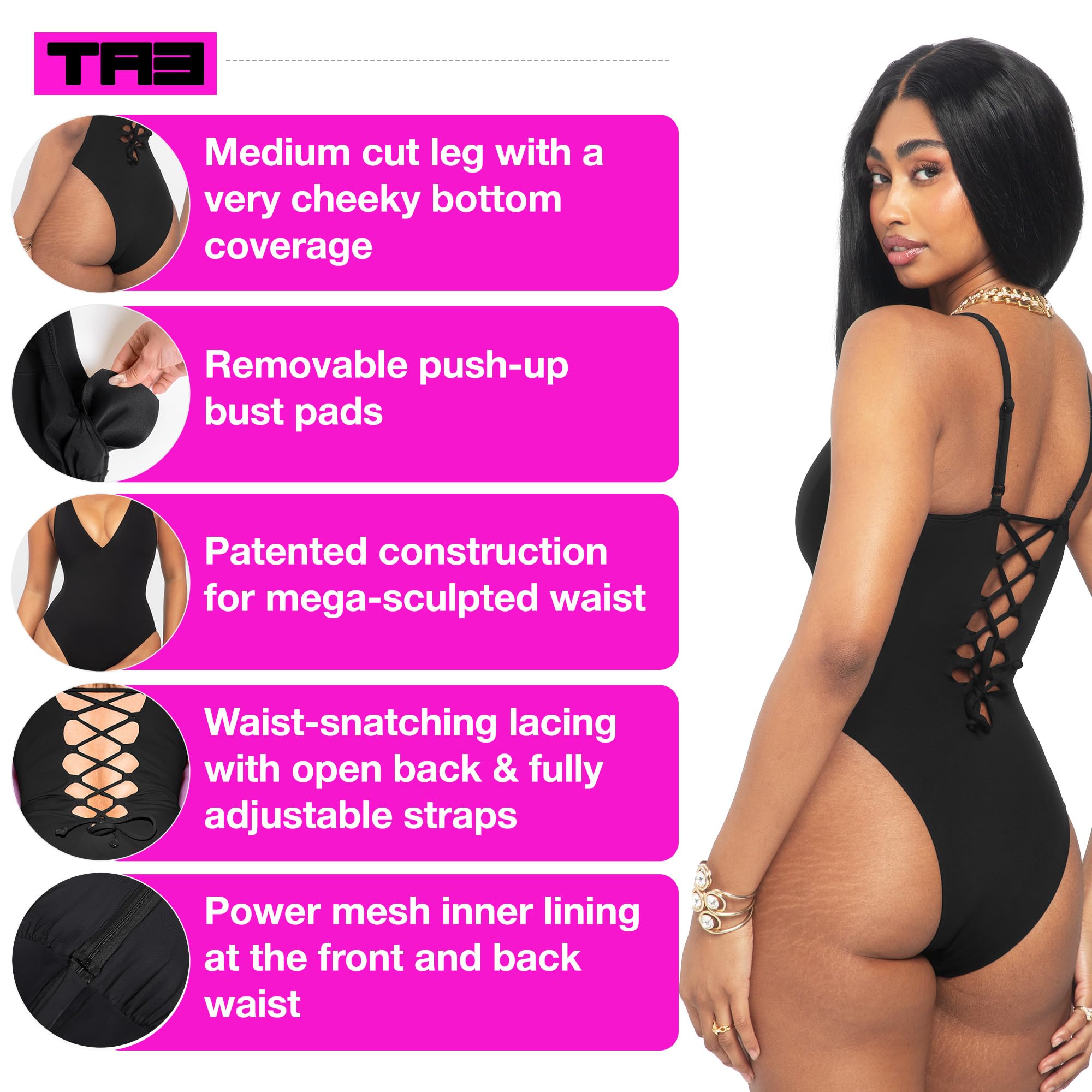 TA3 Brazilian Plungey Swimsuit for Women – Sculpting Bathing Suit - Tummy Control Swimsuits for Women - Patented Construction