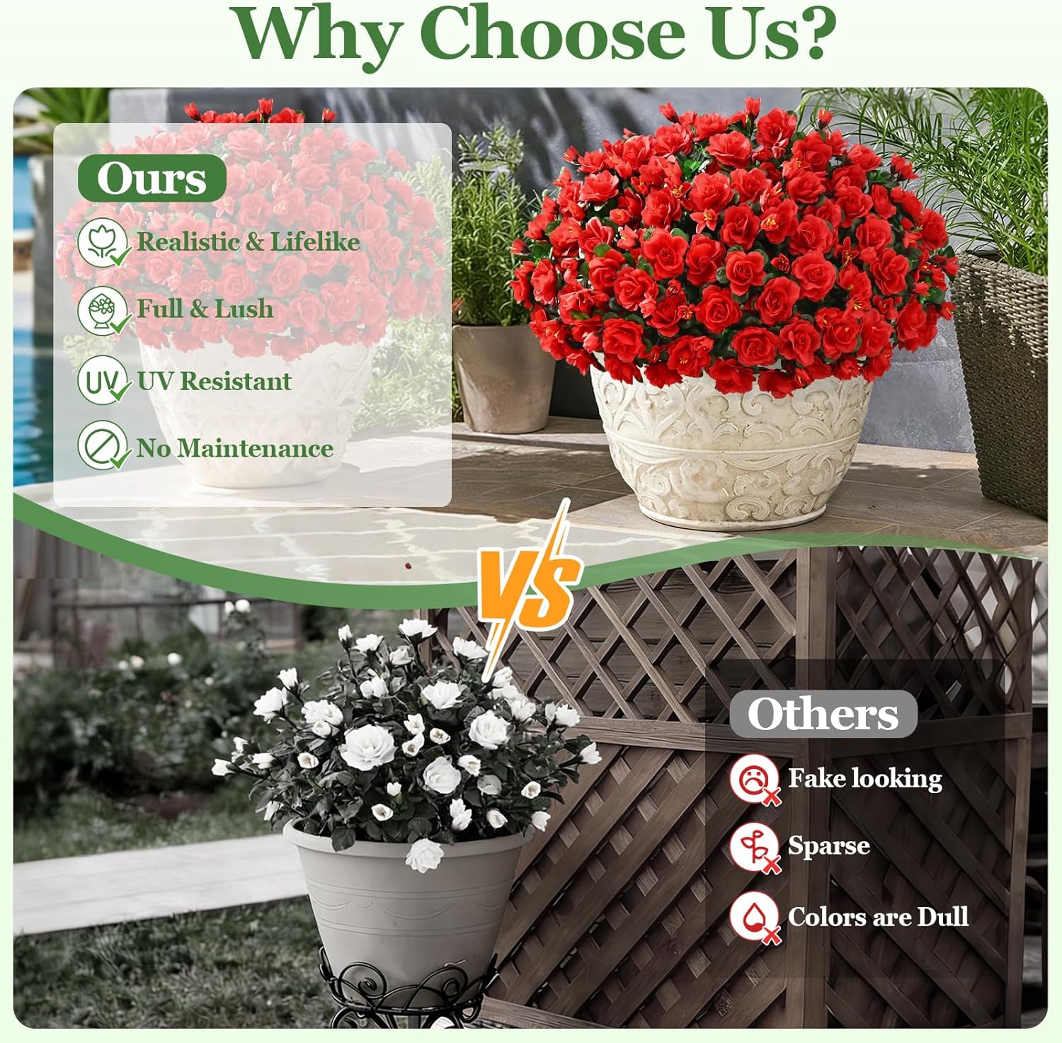Yastouay Artificial Flowers for Outdoors Decoration, 8 Bundles UV Resistant Fake Outdoor Flowers, Realistic Artificial Plants & Flowers Faux Flowers for Garden Porch Window Box Outdoor Decor (Red)