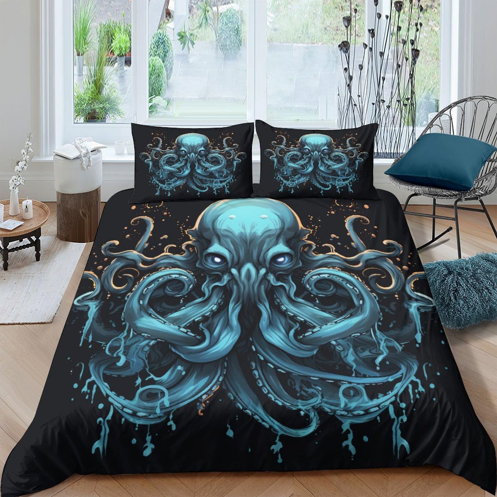 Parure de lit Cthulhu 200x200 cm avec housse de couette microfibre et taies d'oreiller
