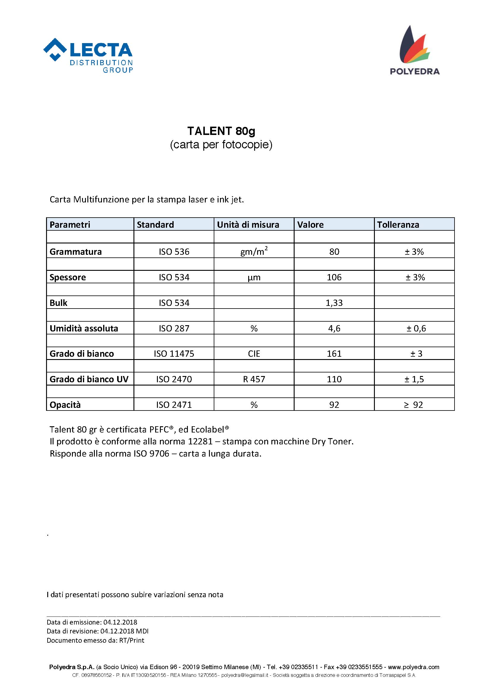 CARTA A4 PER STAMPA E FOTOCOPIE - TALENT FORMATO A4-80 GR. - 5 RISME DA 500 FOGLI